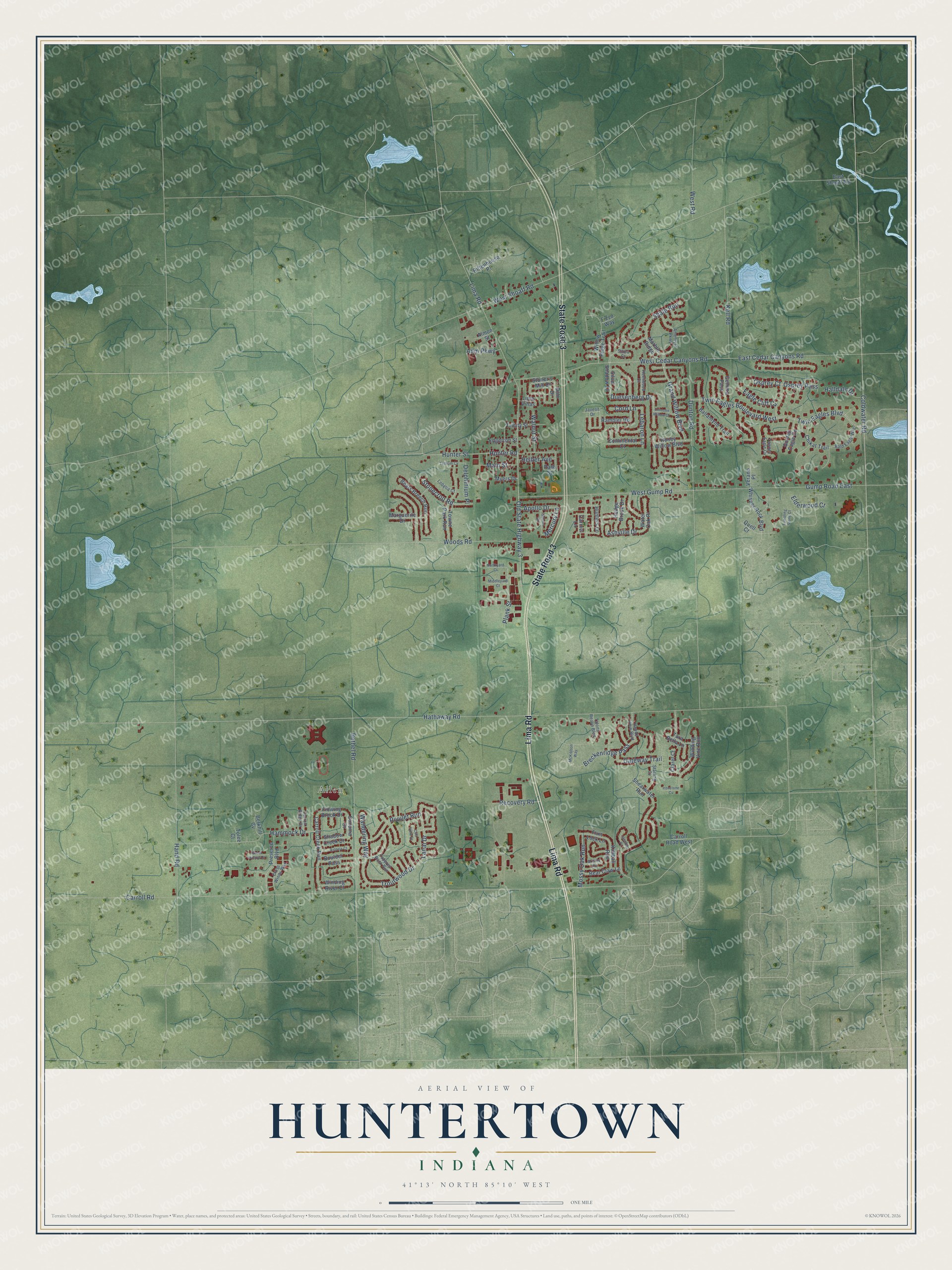 Watermarked full-map preview of Huntertown, Indiana