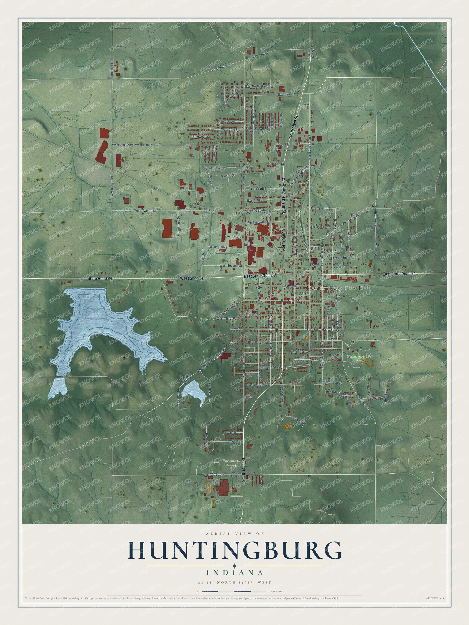 Watermarked full-map preview of Huntingburg, Indiana
