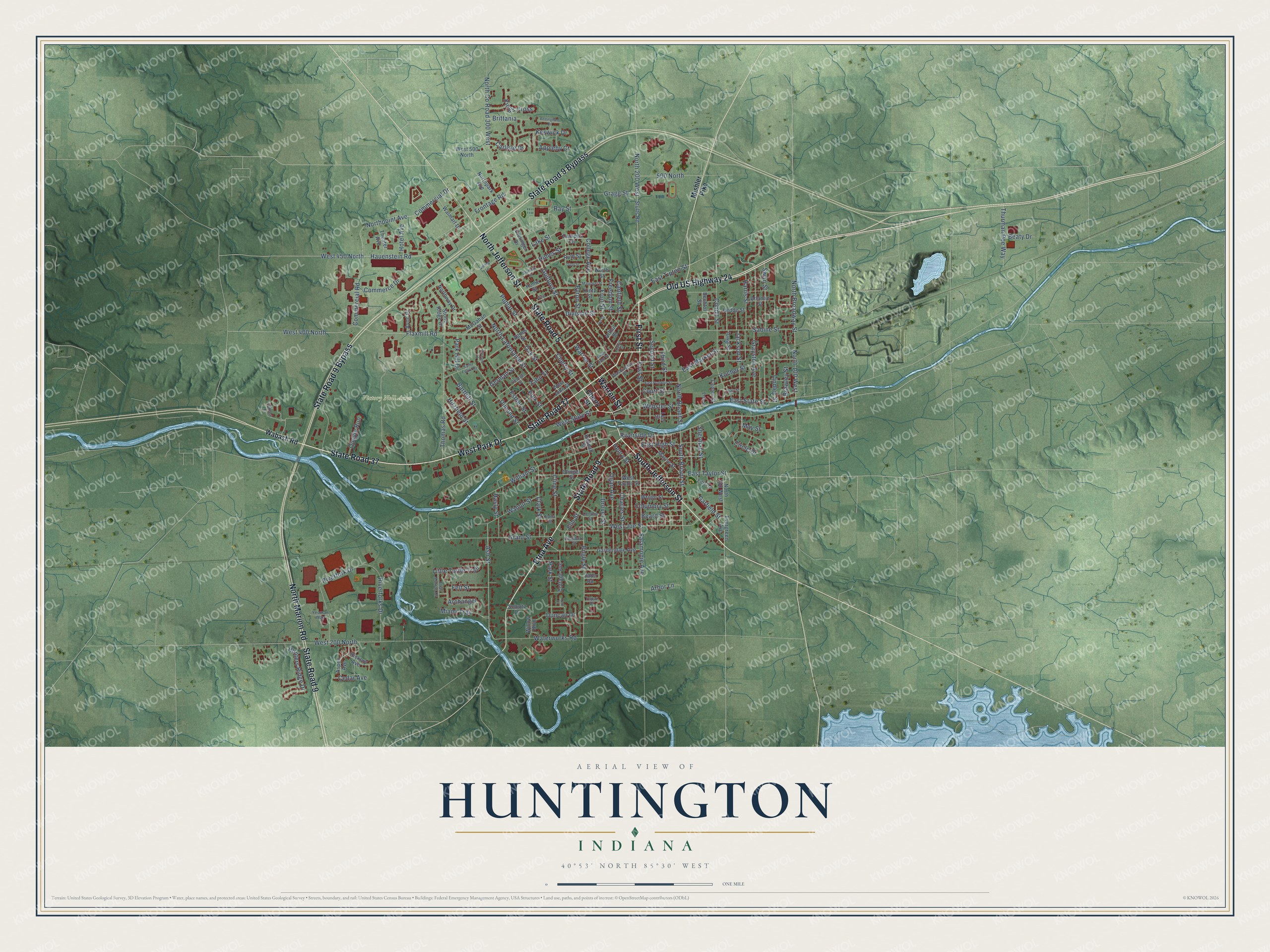 Watermarked full-map preview of Huntington, Indiana