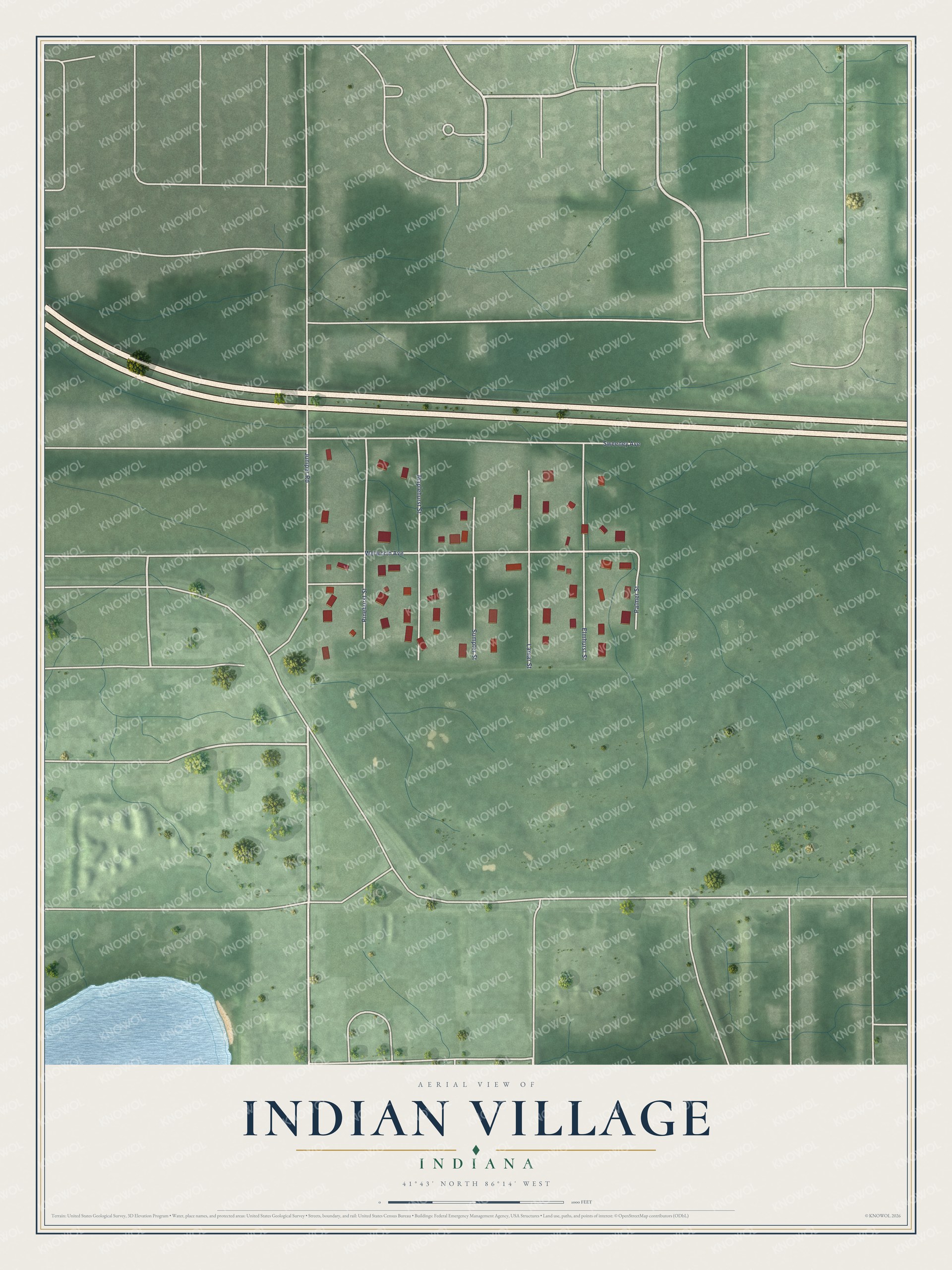 Watermarked full-map preview of Indian Village, Indiana