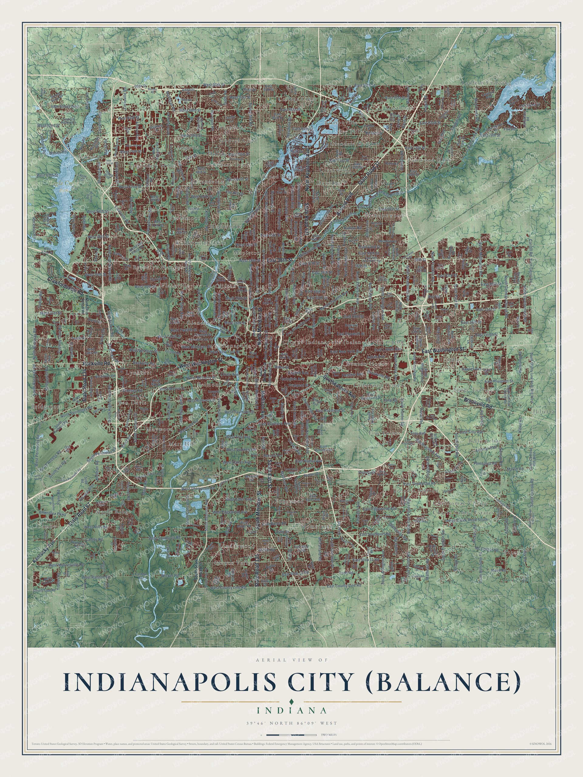 Watermarked full-map preview of Indianapolis city (balance), Indiana