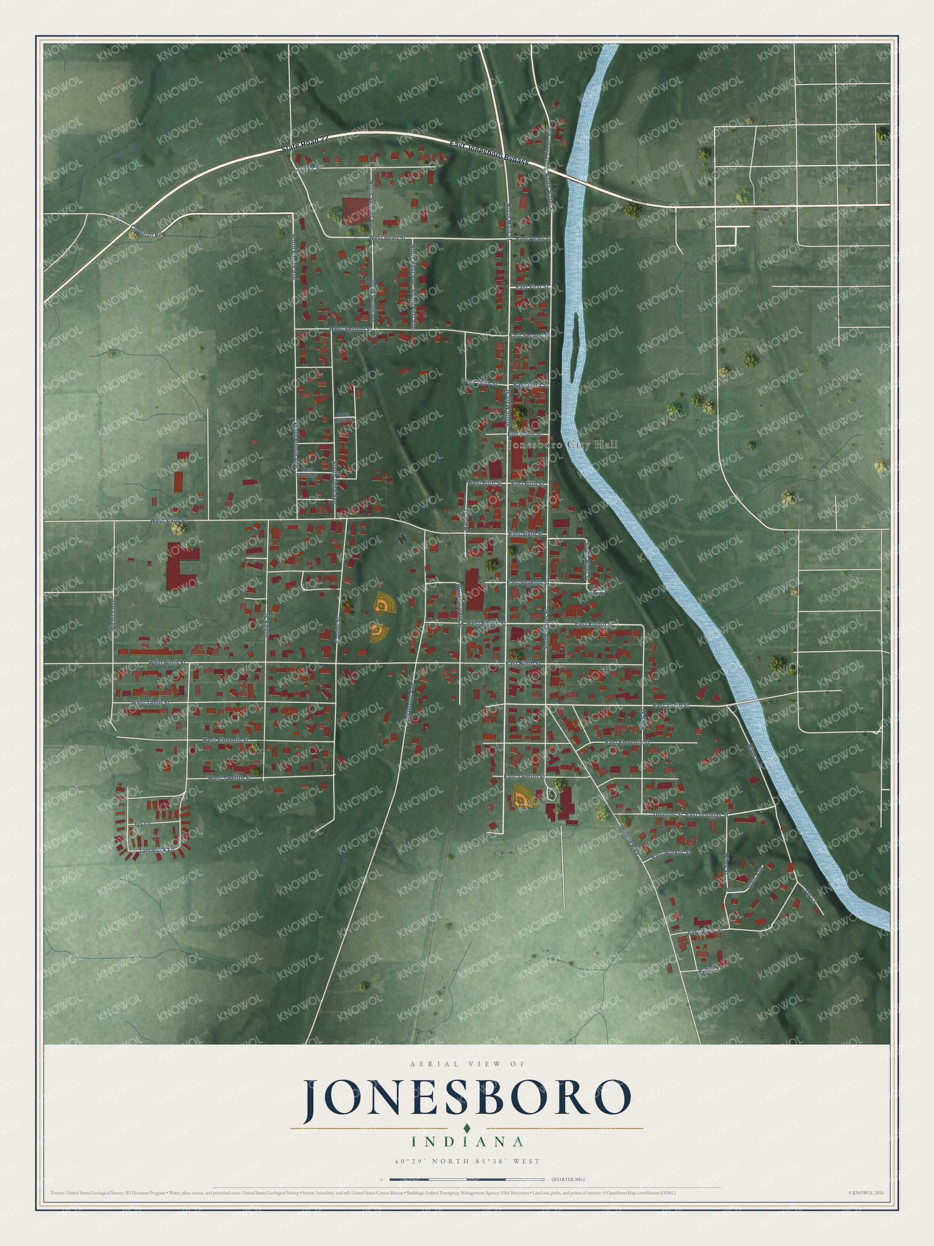 Watermarked full-map preview of Jonesboro, Indiana