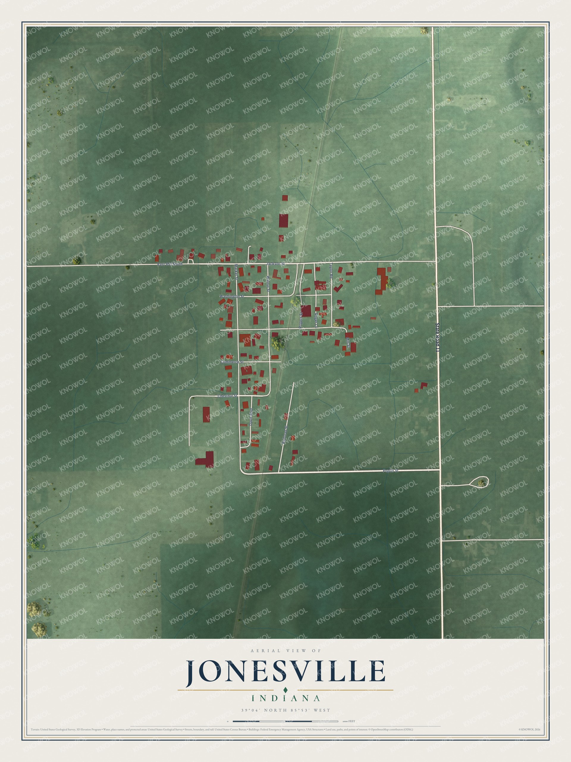 Watermarked full-map preview of Jonesville, Indiana