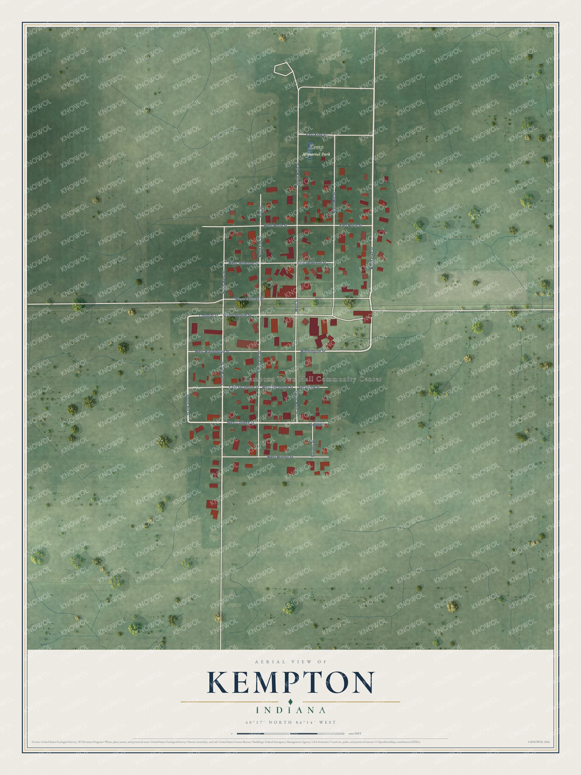 Watermarked full-map preview of Kempton, Indiana