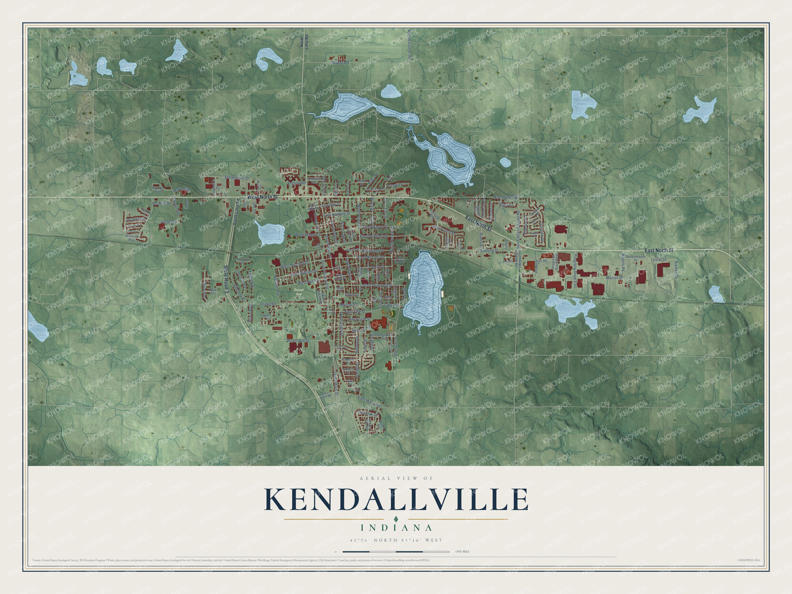 Watermarked full-map preview of Kendallville, Indiana