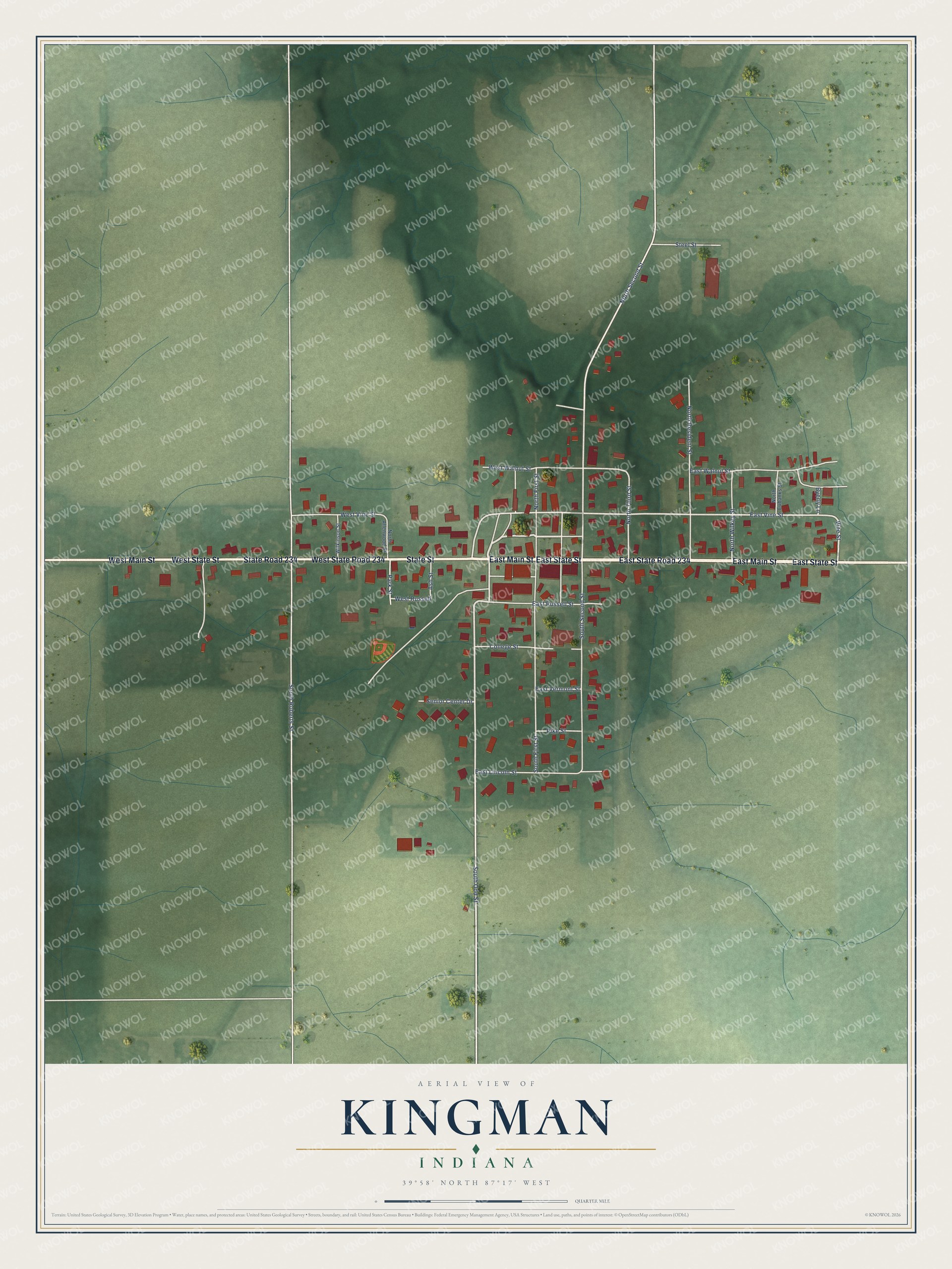 Watermarked full-map preview of Kingman, Indiana