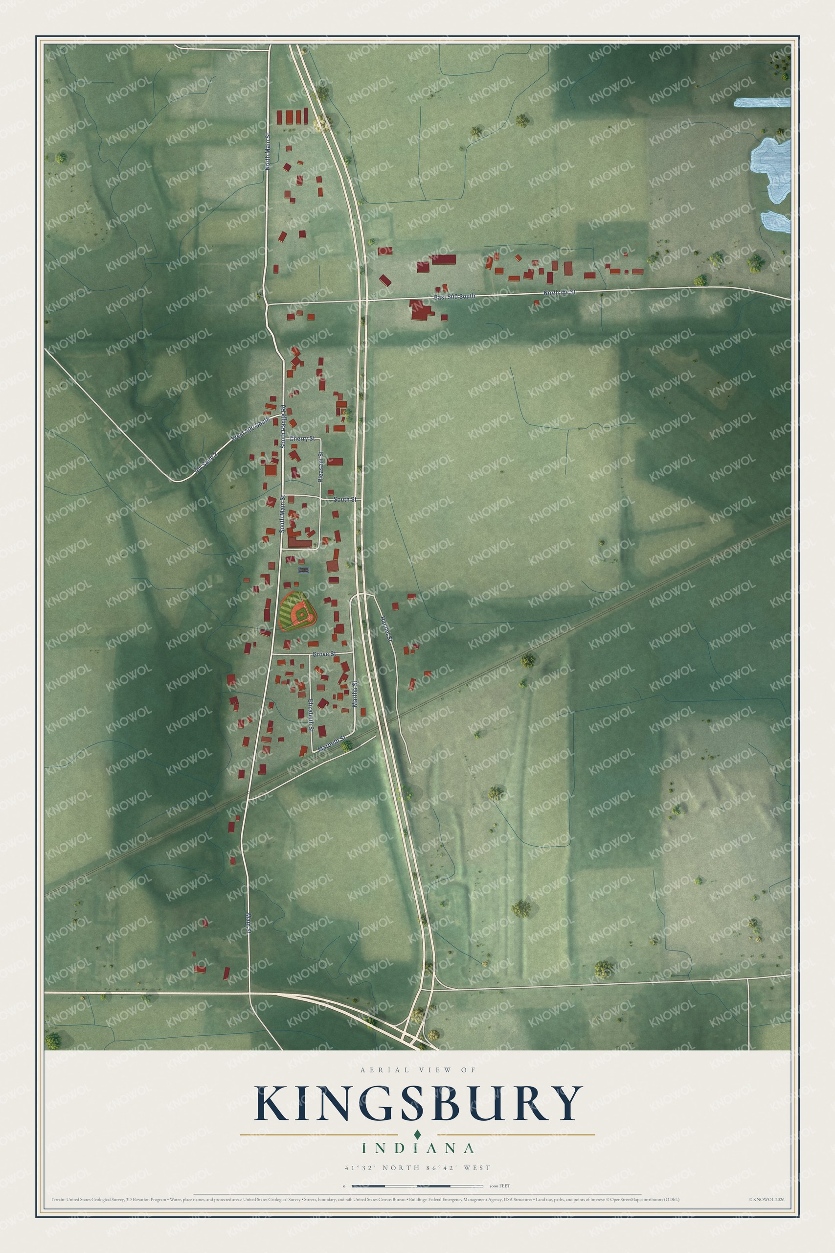 Watermarked full-map preview of Kingsbury, Indiana