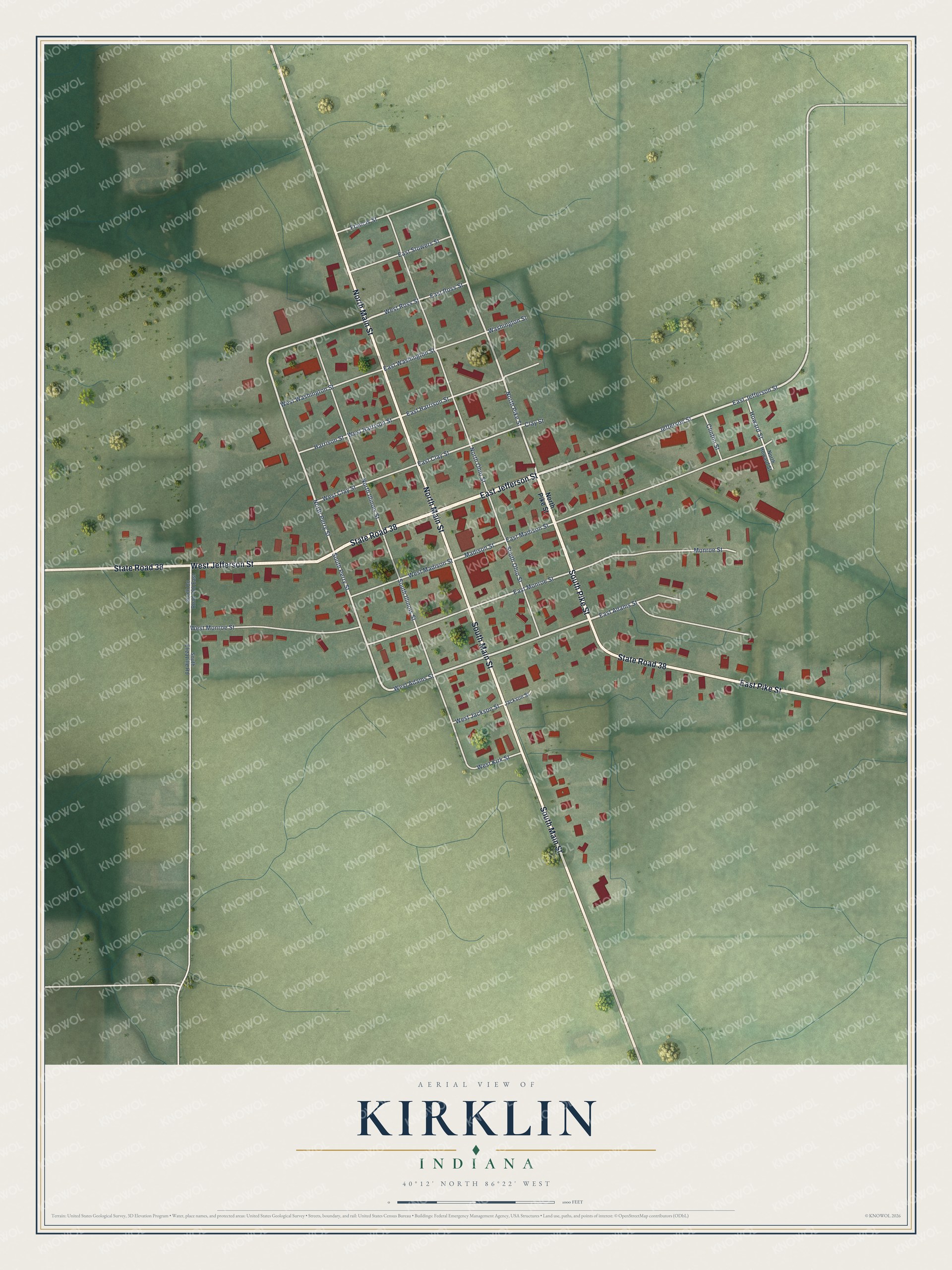 Watermarked full-map preview of Kirklin, Indiana