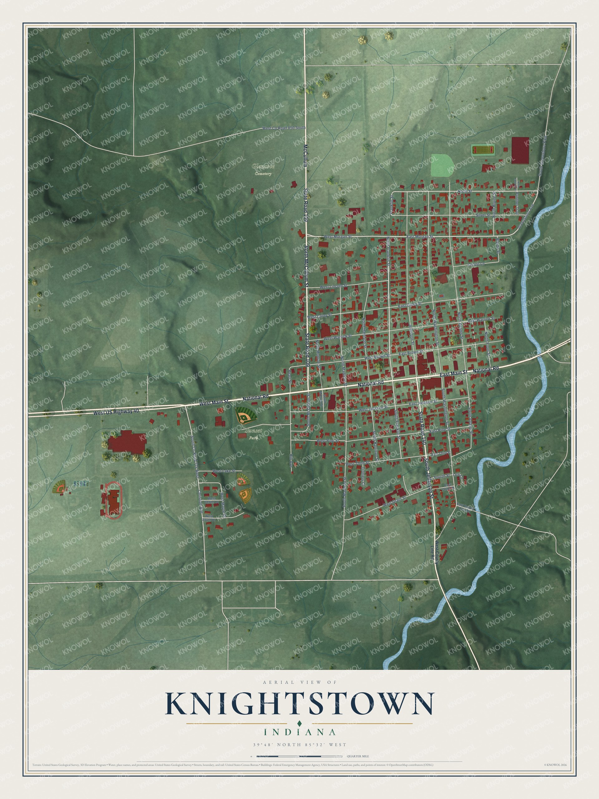 Watermarked full-map preview of Knightstown, Indiana