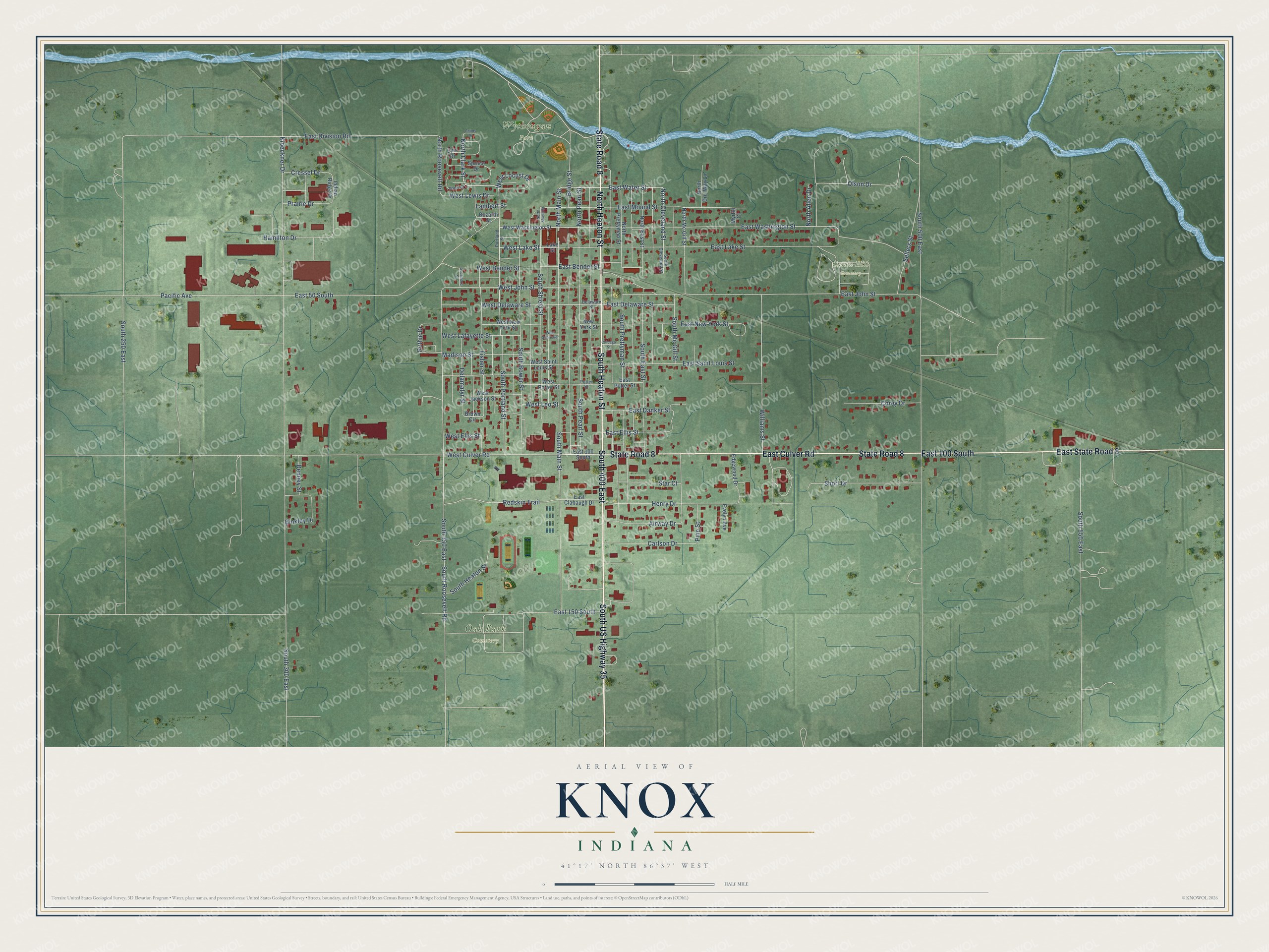 Watermarked full-map preview of Knox, Indiana