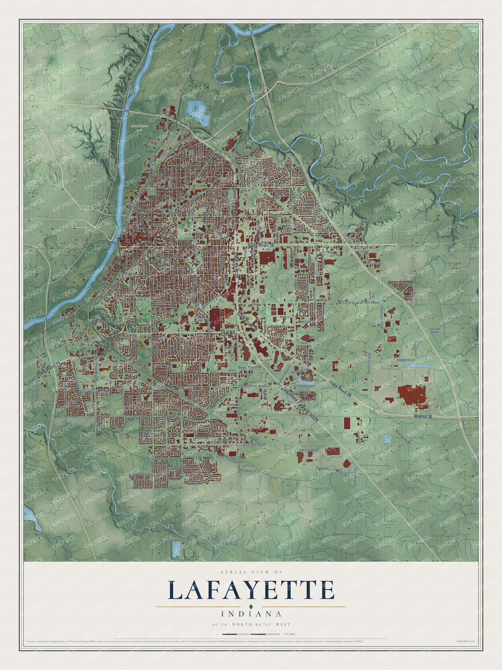Watermarked full-map preview of Lafayette, Indiana