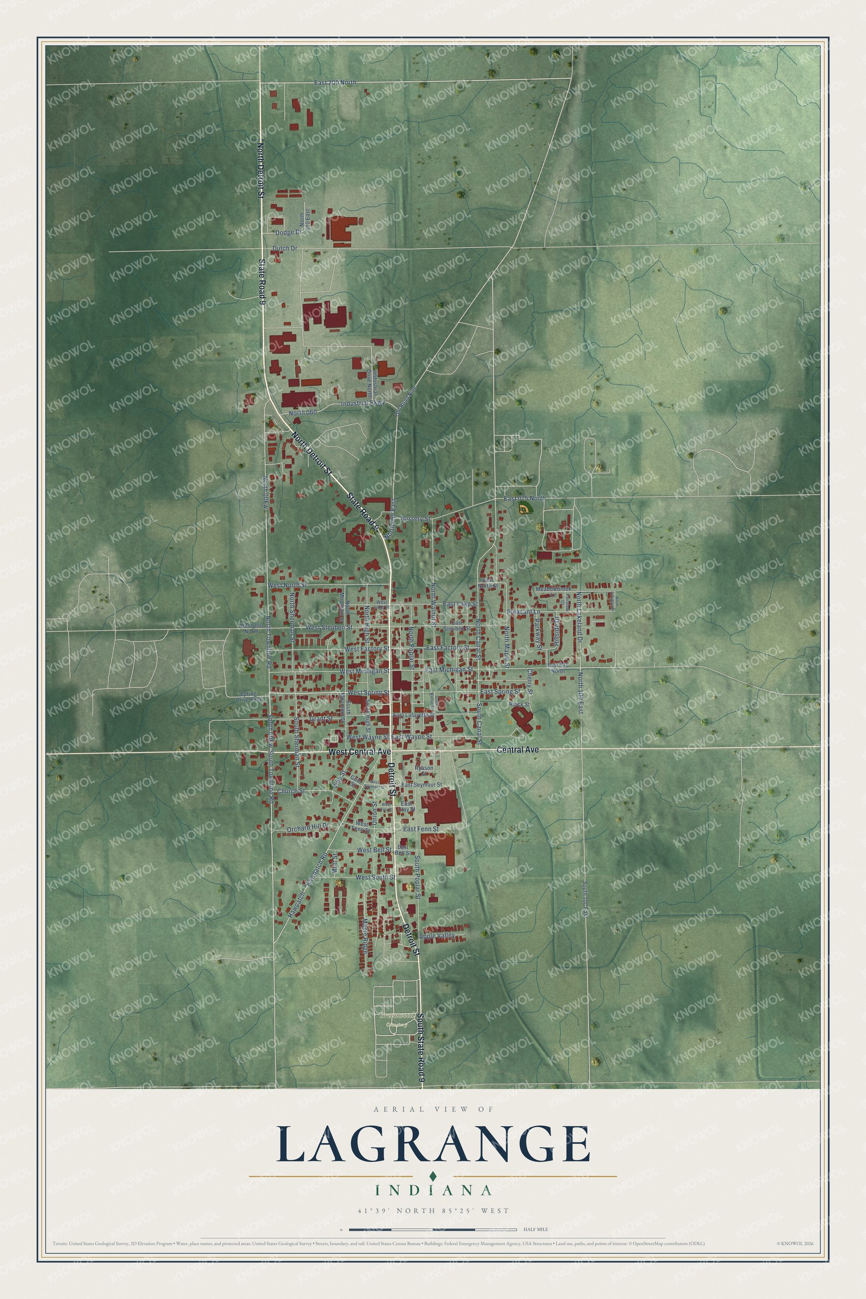 Watermarked full-map preview of Lagrange, Indiana