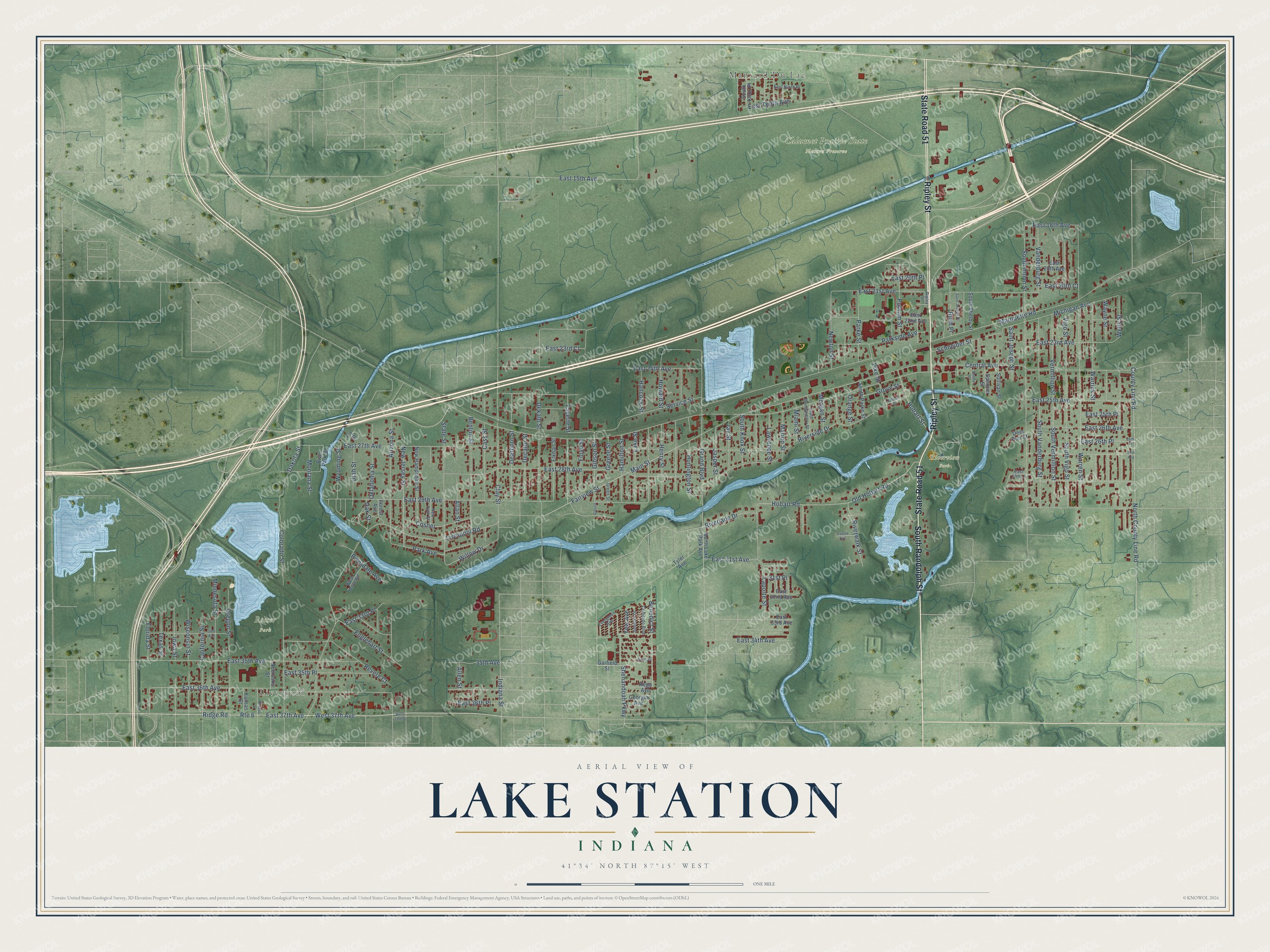 Watermarked full-map preview of Lake Station, Indiana