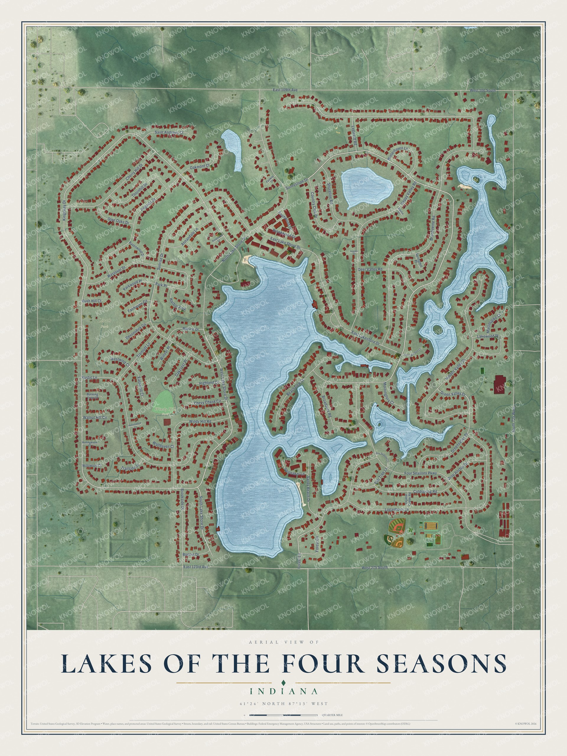 Watermarked full-map preview of Lakes of the Four Seasons, Indiana