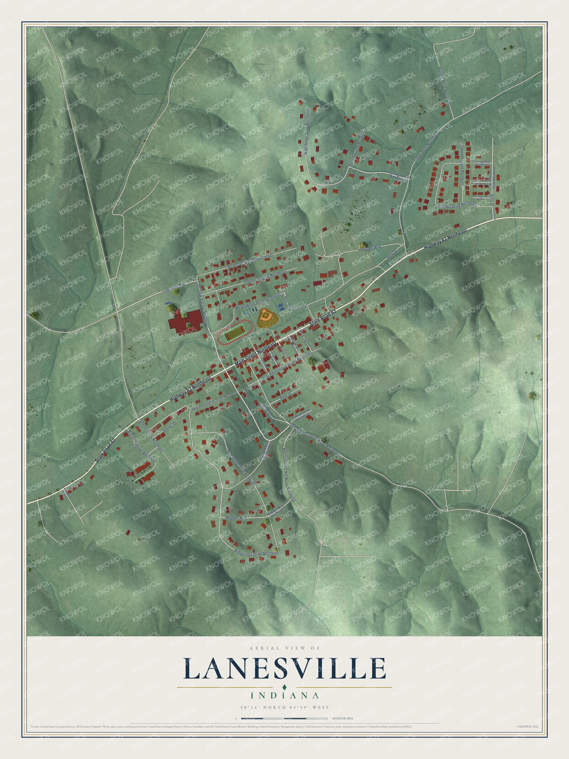 Watermarked full-map preview of Lanesville, Indiana
