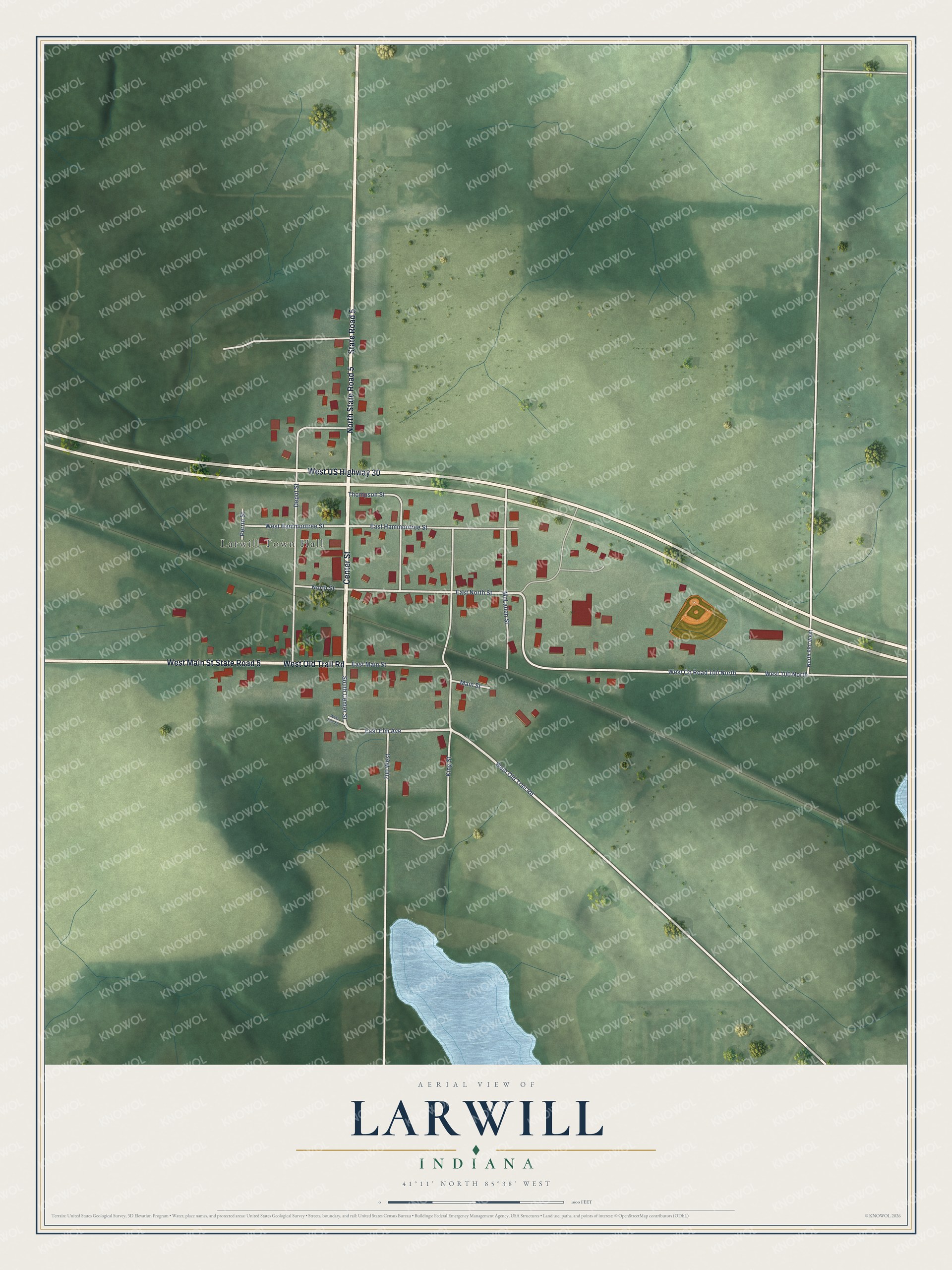 Watermarked full-map preview of Larwill, Indiana