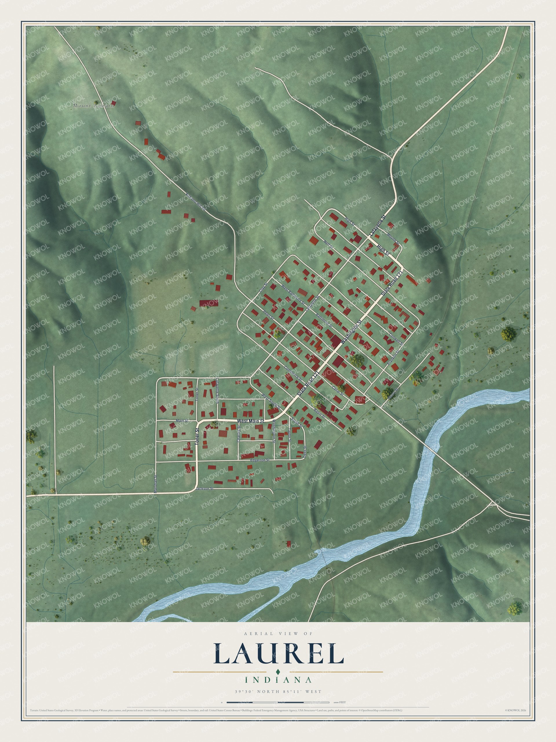Watermarked full-map preview of Laurel, Indiana