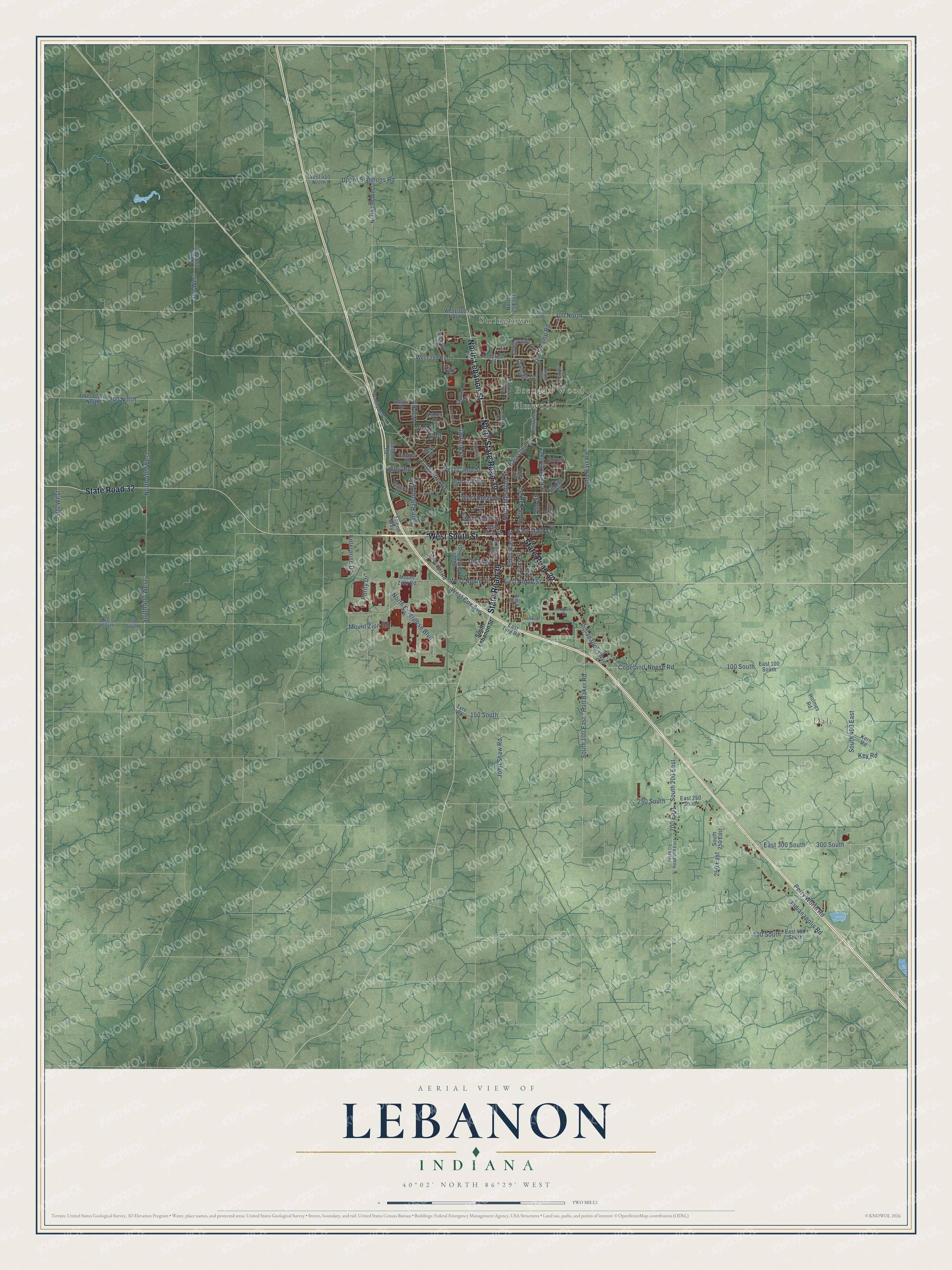 Watermarked full-map preview of Lebanon, Indiana
