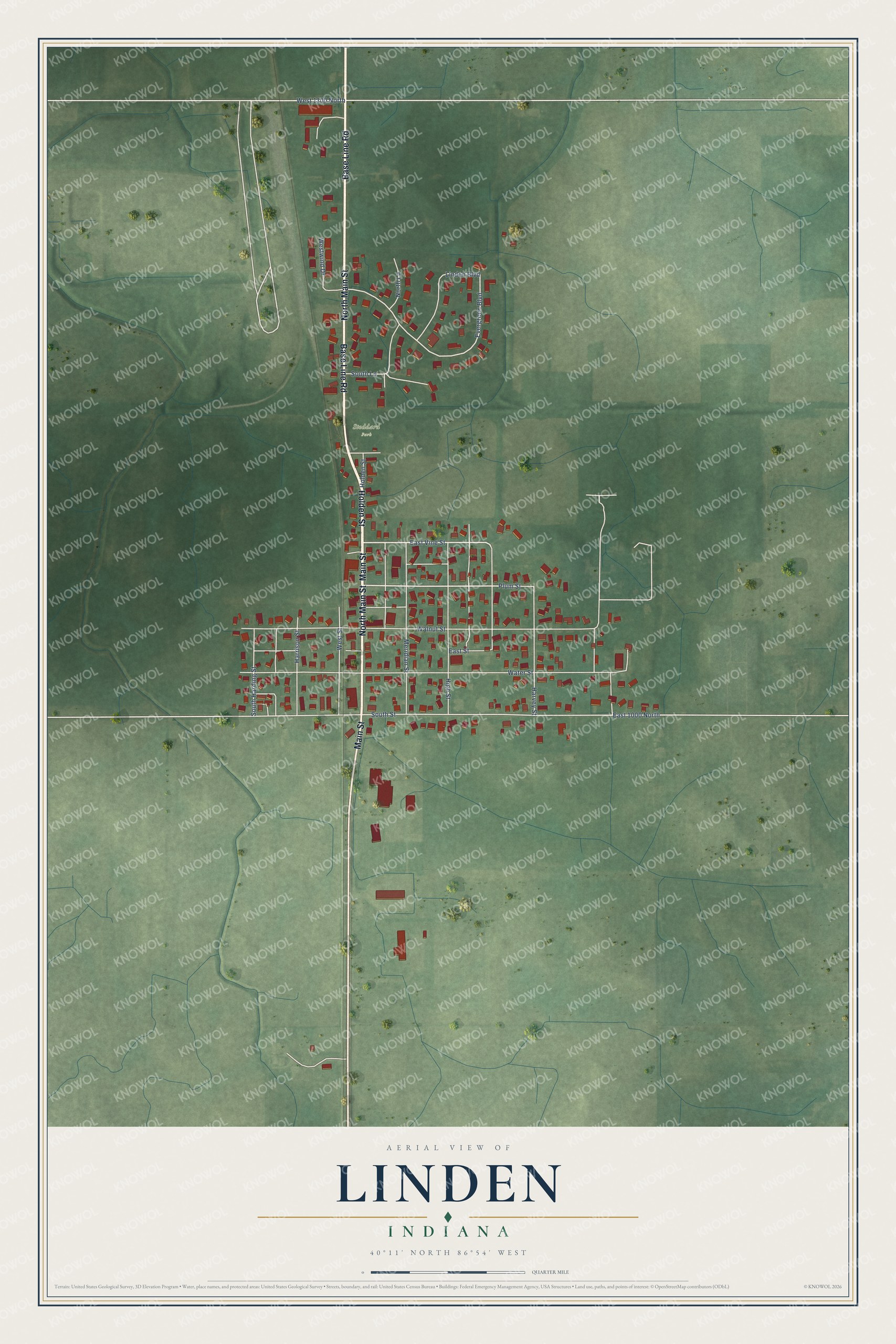 Watermarked full-map preview of Linden, Indiana