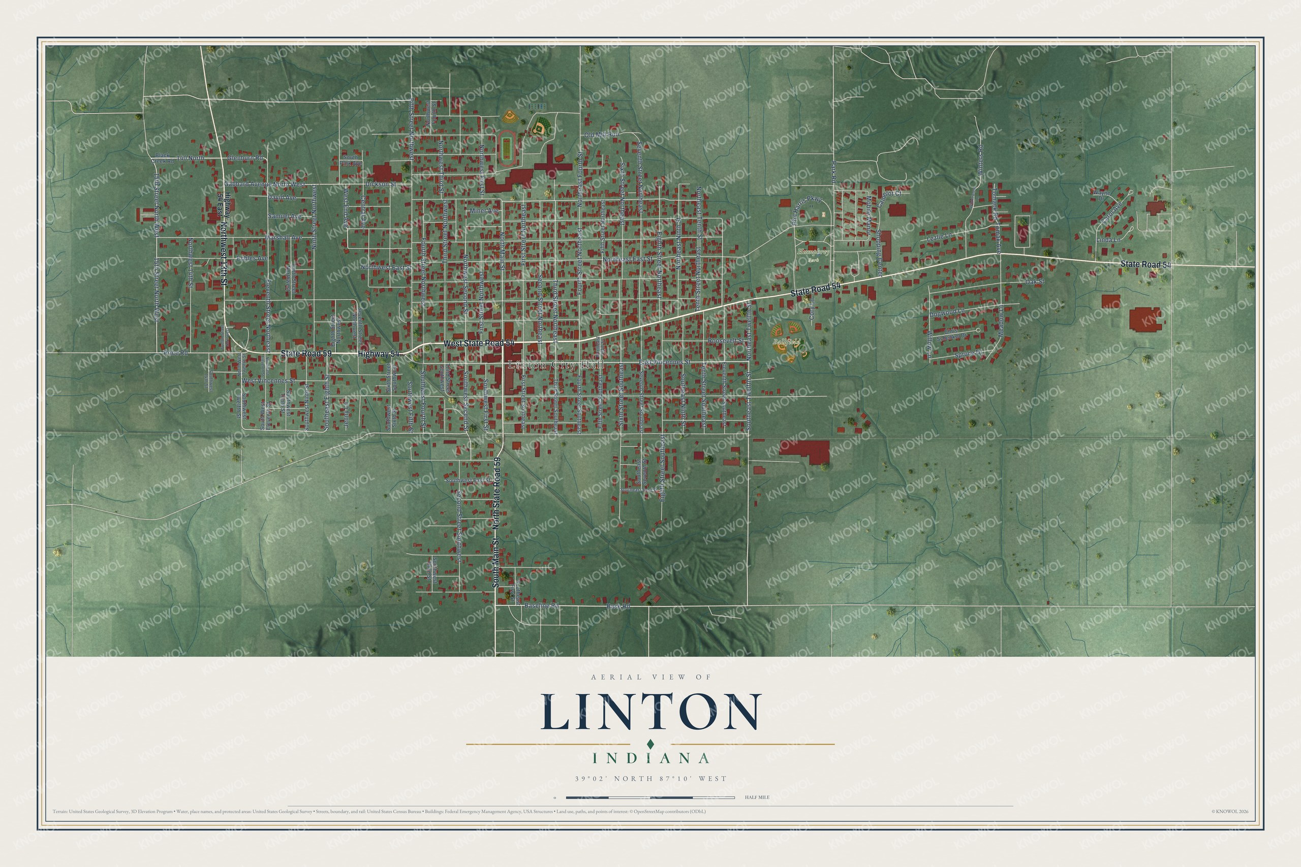 Watermarked full-map preview of Linton, Indiana