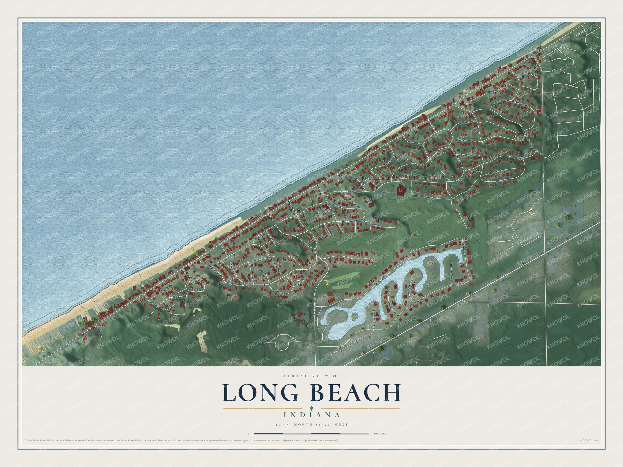 Watermarked full-map preview of Long Beach, Indiana