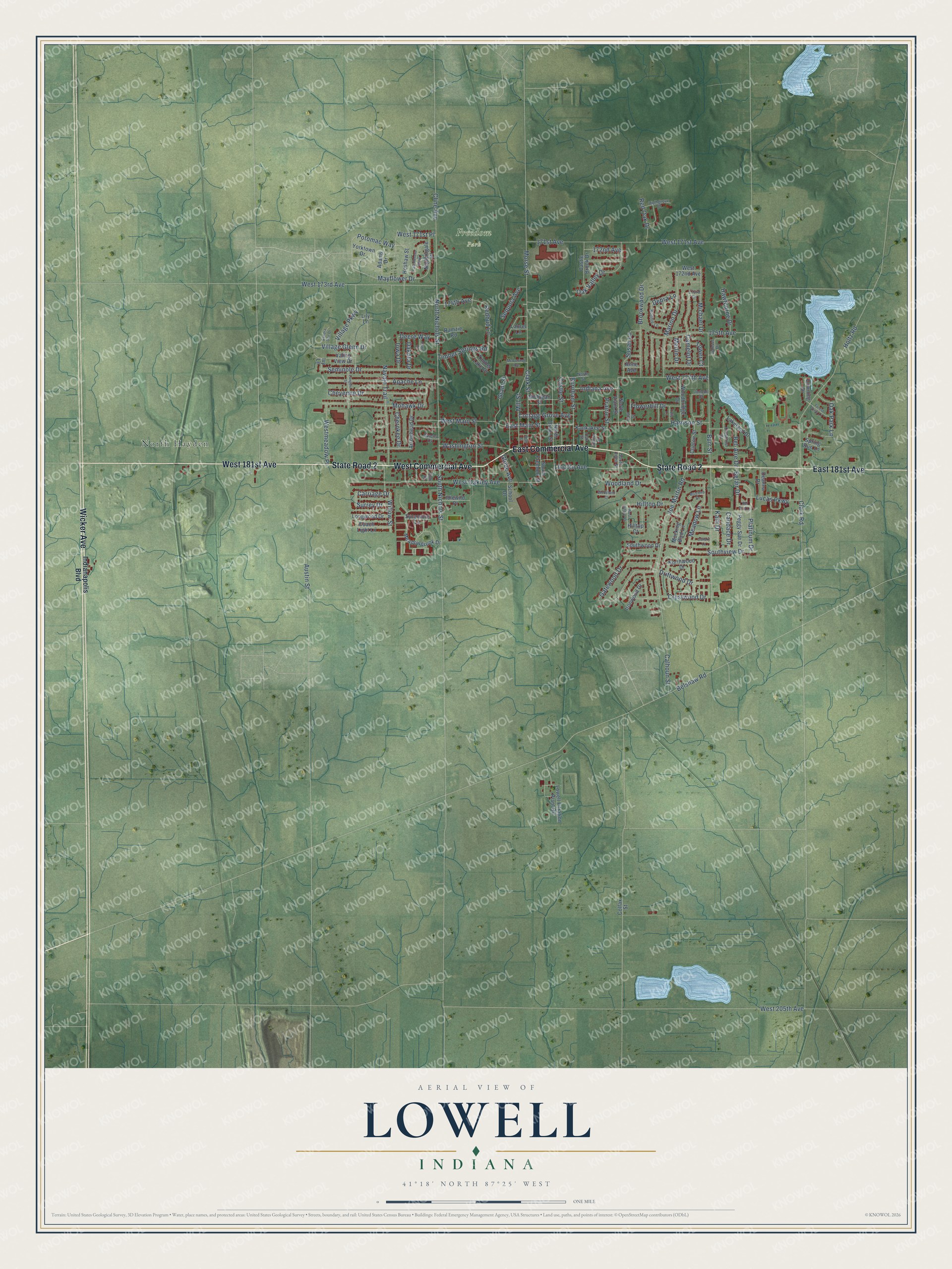 Watermarked full-map preview of Lowell, Indiana