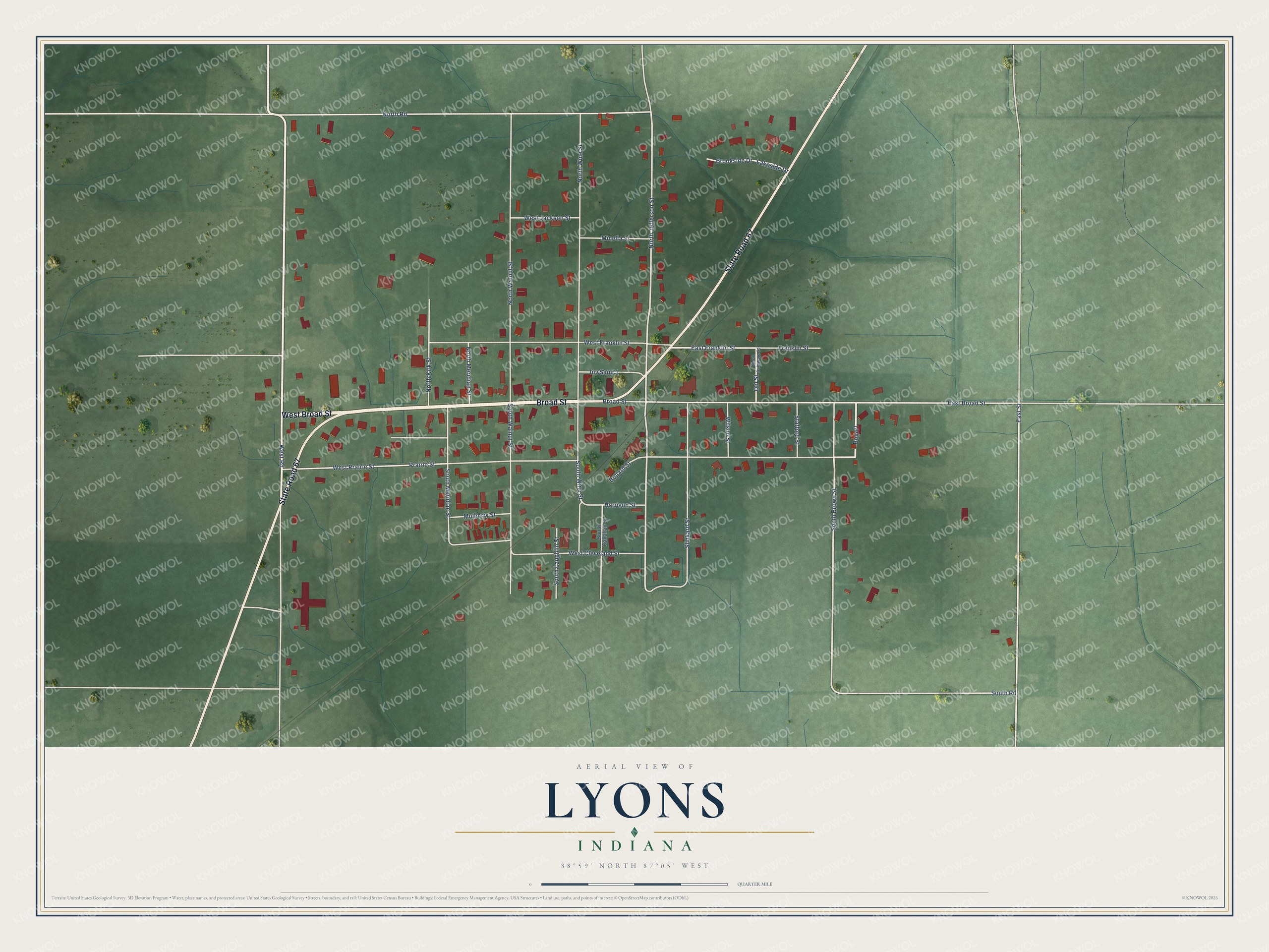 Watermarked full-map preview of Lyons, Indiana