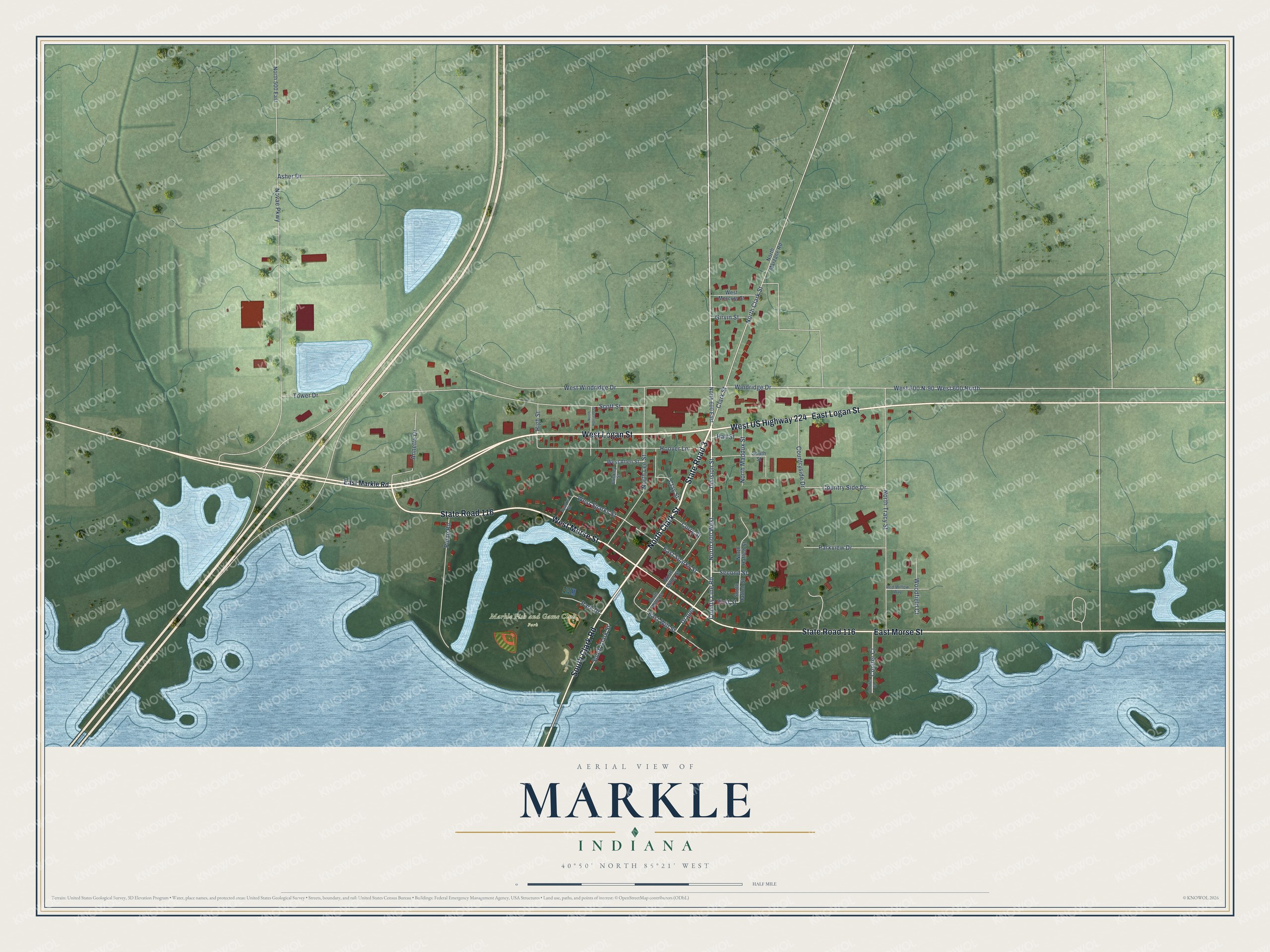 Watermarked full-map preview of Markle, Indiana