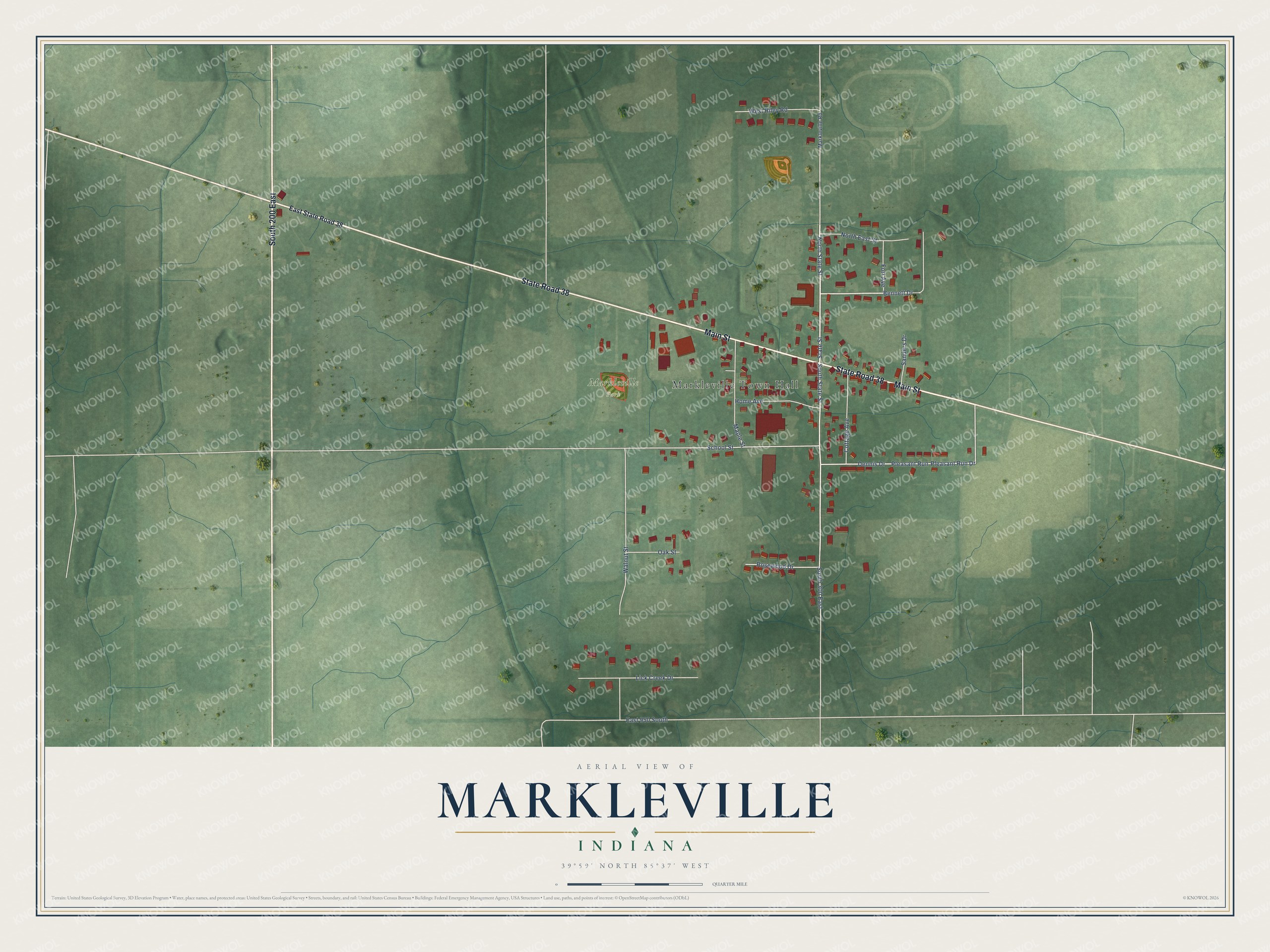 Watermarked full-map preview of Markleville, Indiana