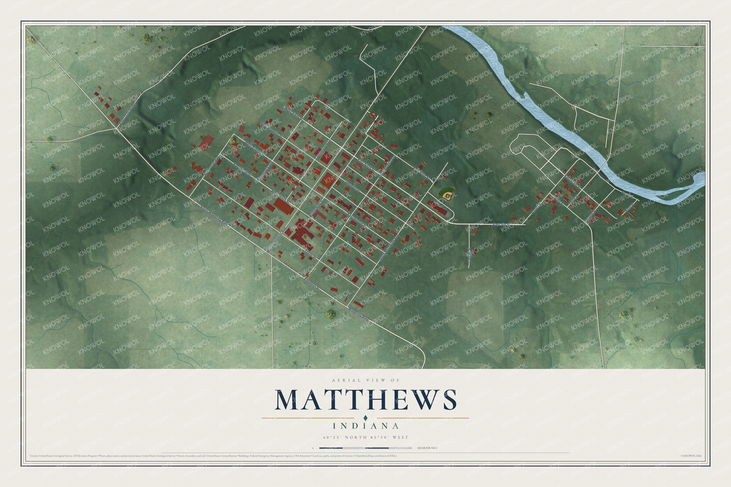 Watermarked full-map preview of Matthews, Indiana