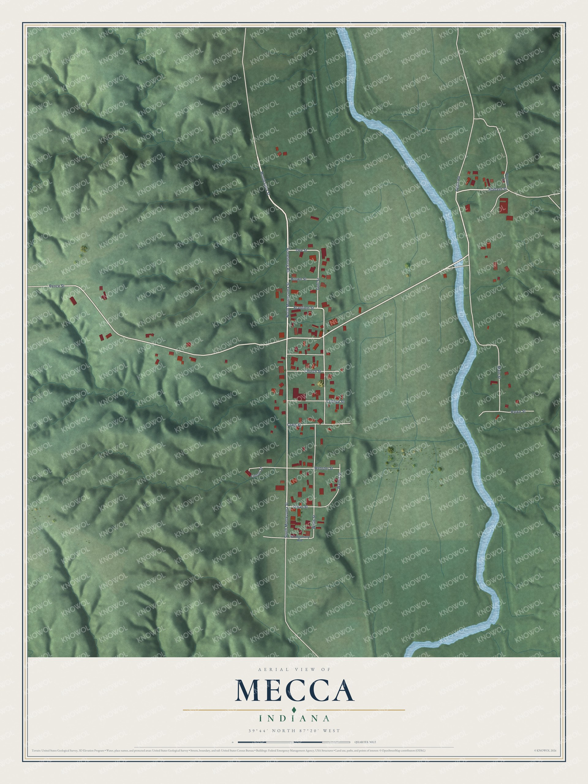 Watermarked full-map preview of Mecca, Indiana