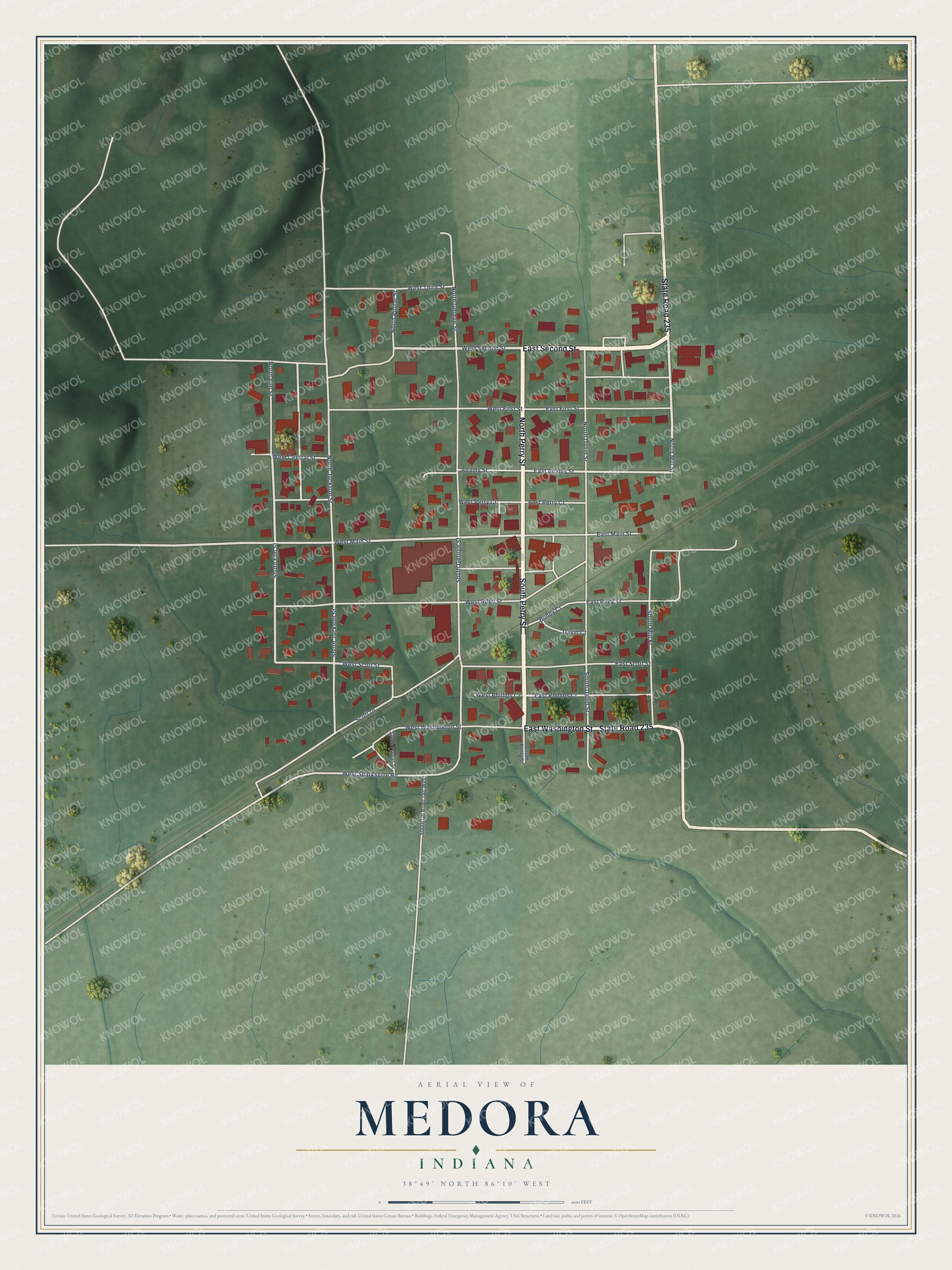 Watermarked full-map preview of Medora, Indiana
