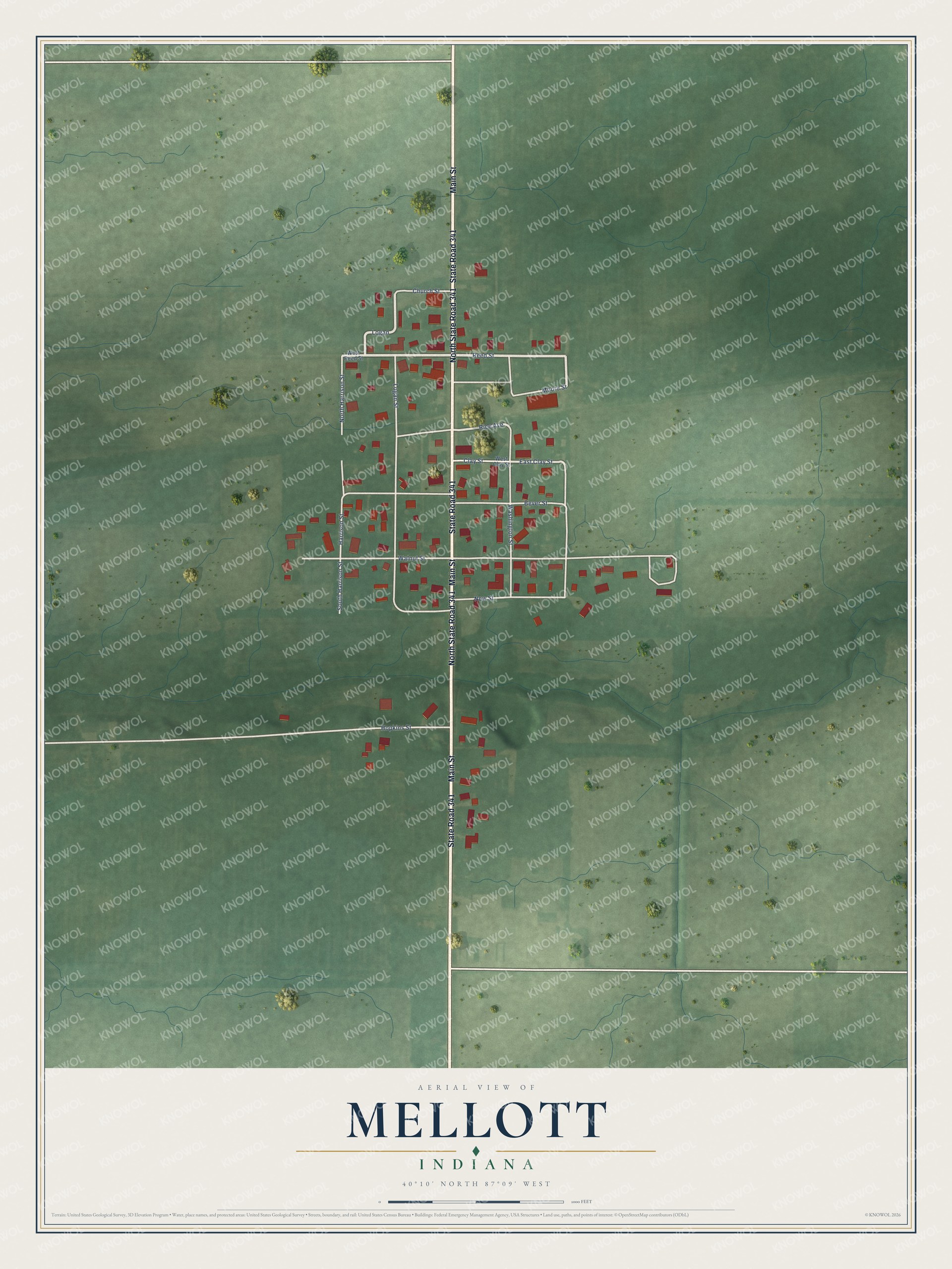 Watermarked full-map preview of Mellott, Indiana