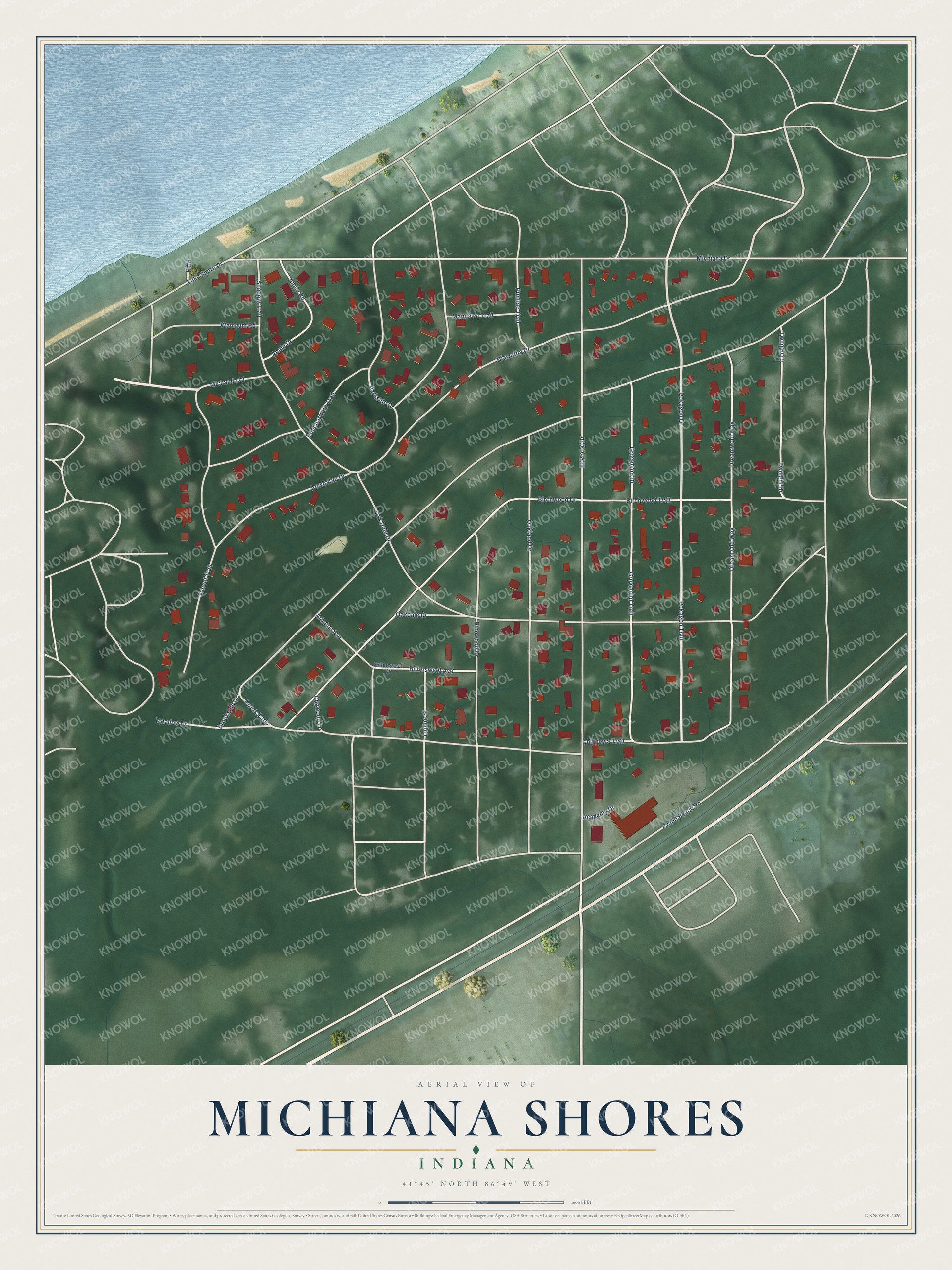 Watermarked full-map preview of Michiana Shores, Indiana