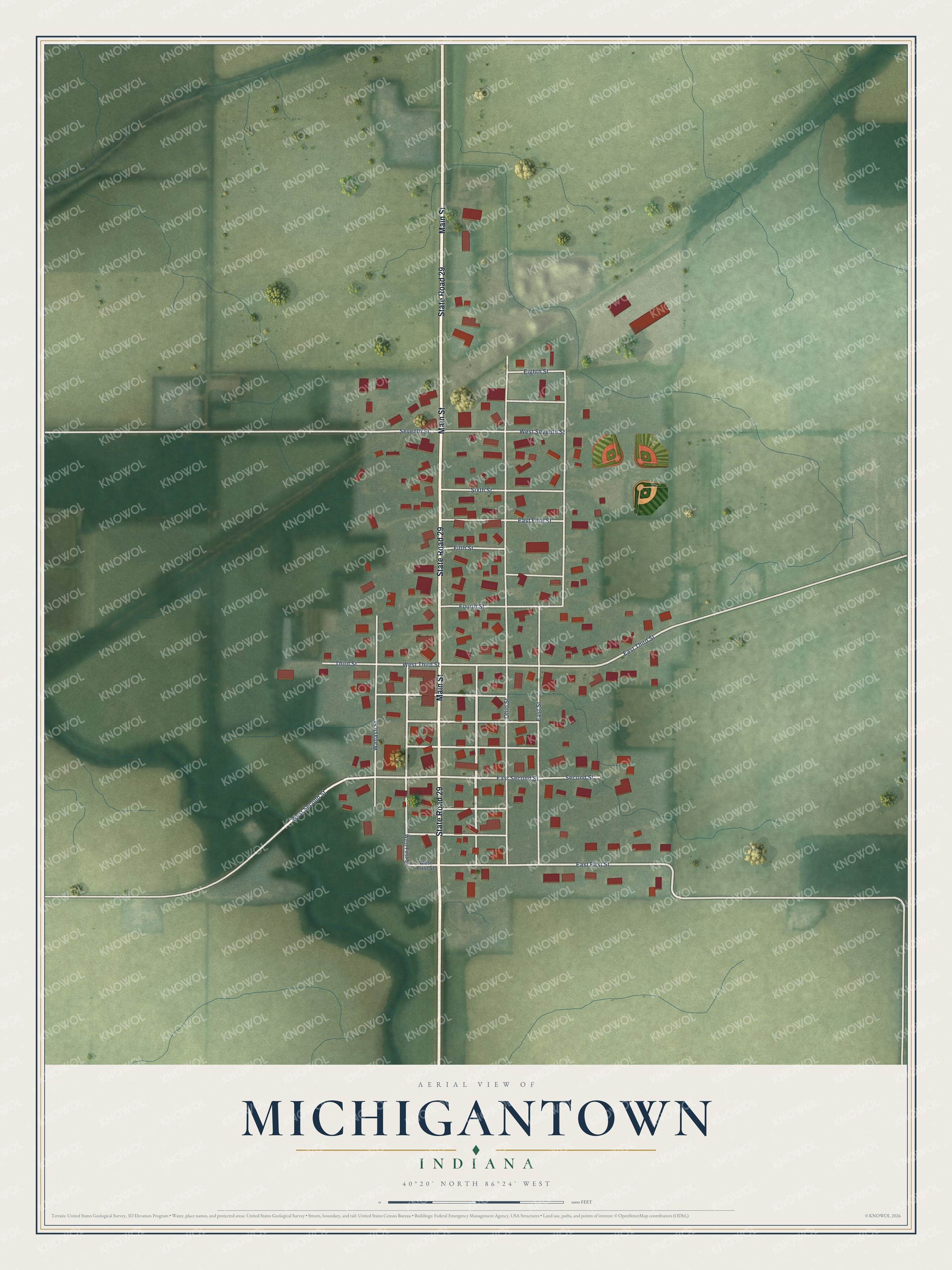 Watermarked full-map preview of Michigantown, Indiana