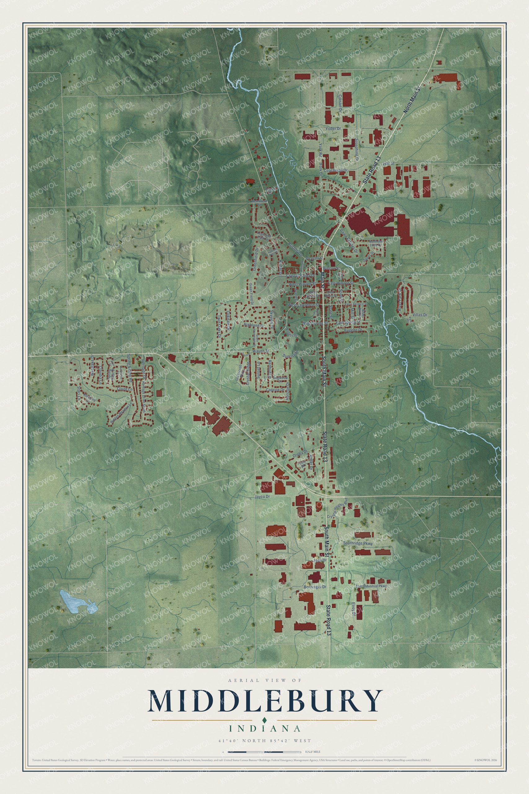 Watermarked full-map preview of Middlebury, Indiana
