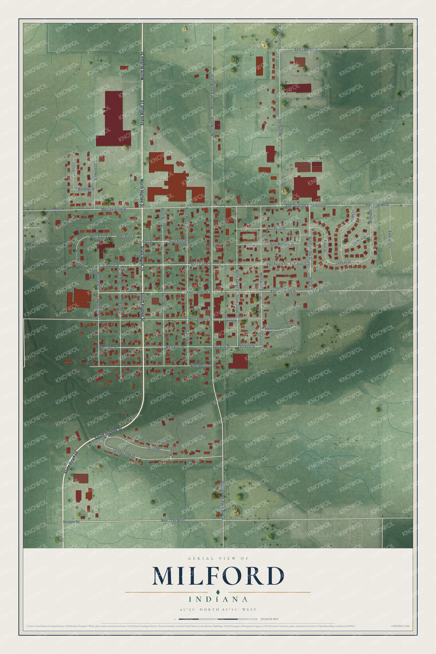 Watermarked full-map preview of Milford, Indiana