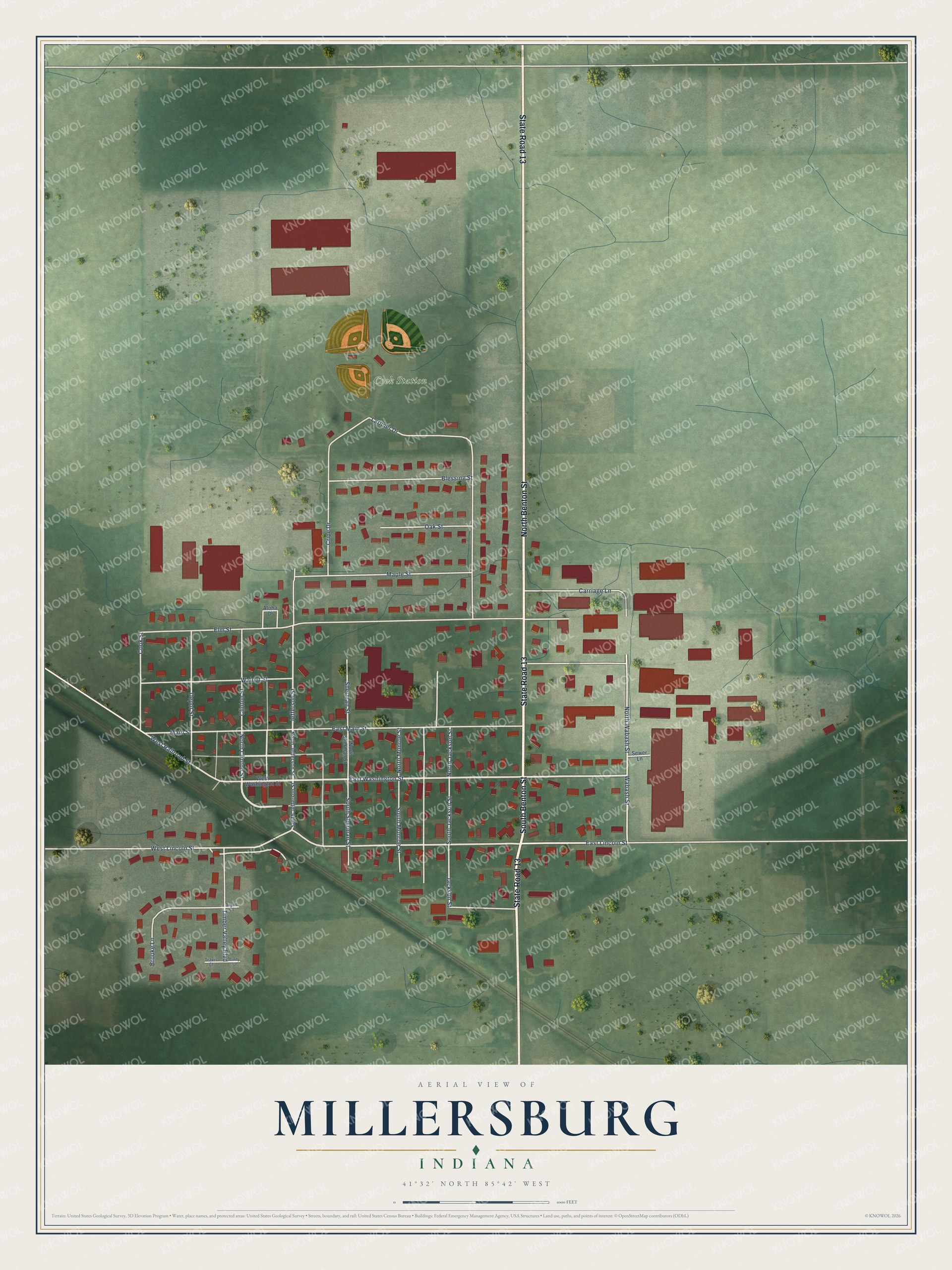 Watermarked full-map preview of Millersburg, Indiana