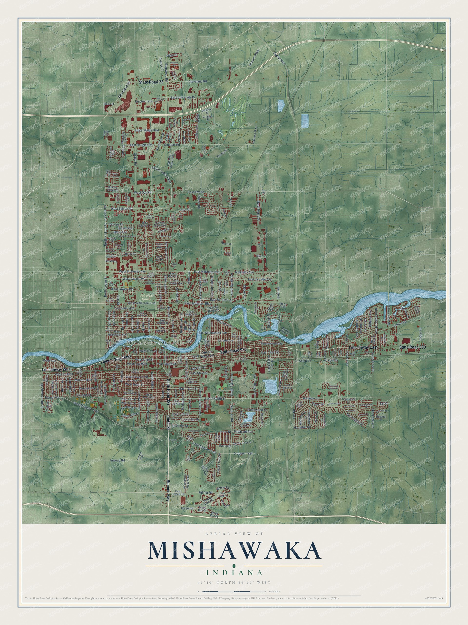 Watermarked full-map preview of Mishawaka, Indiana