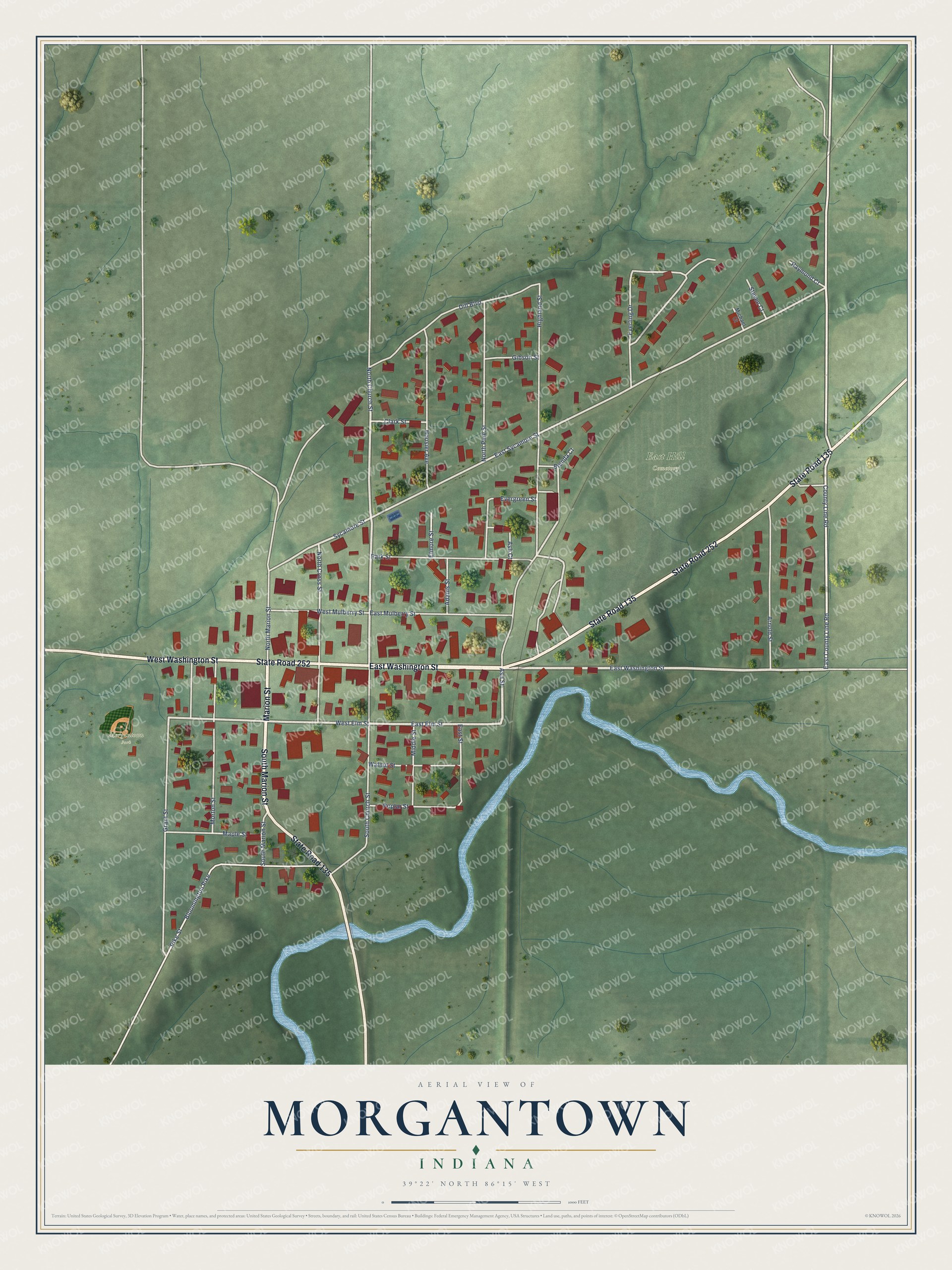 Watermarked full-map preview of Morgantown, Indiana