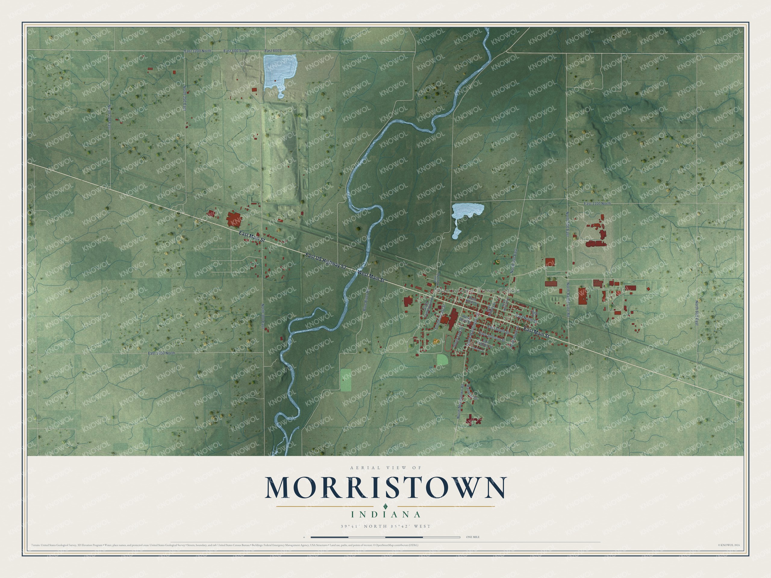 Watermarked full-map preview of Morristown, Indiana
