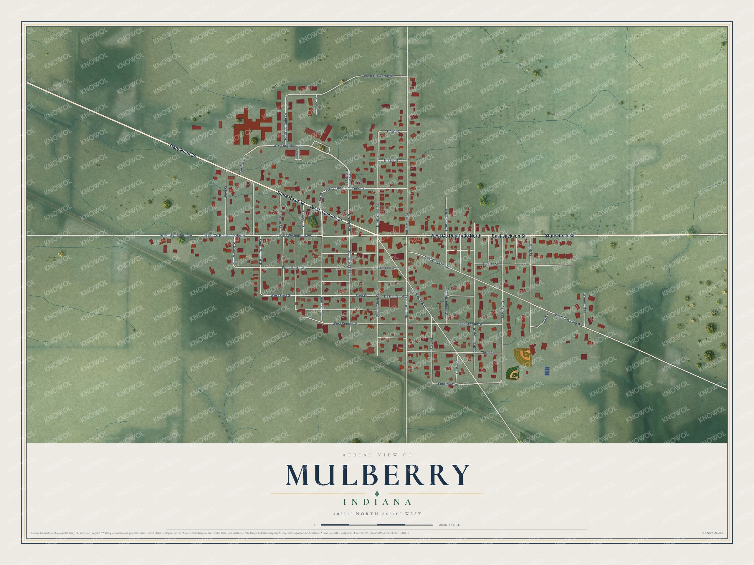 Watermarked full-map preview of Mulberry, Indiana