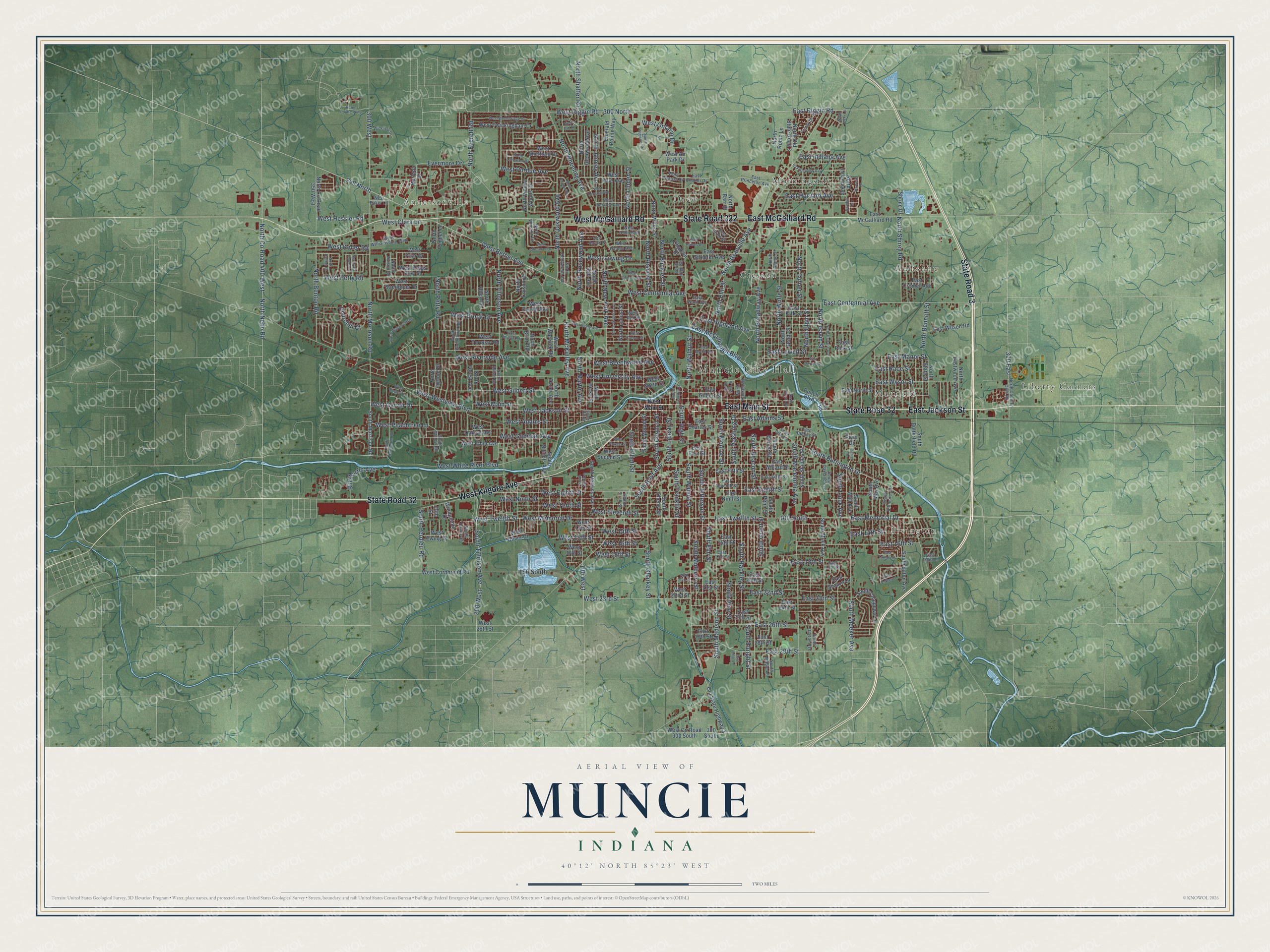 Watermarked full-map preview of Muncie, Indiana