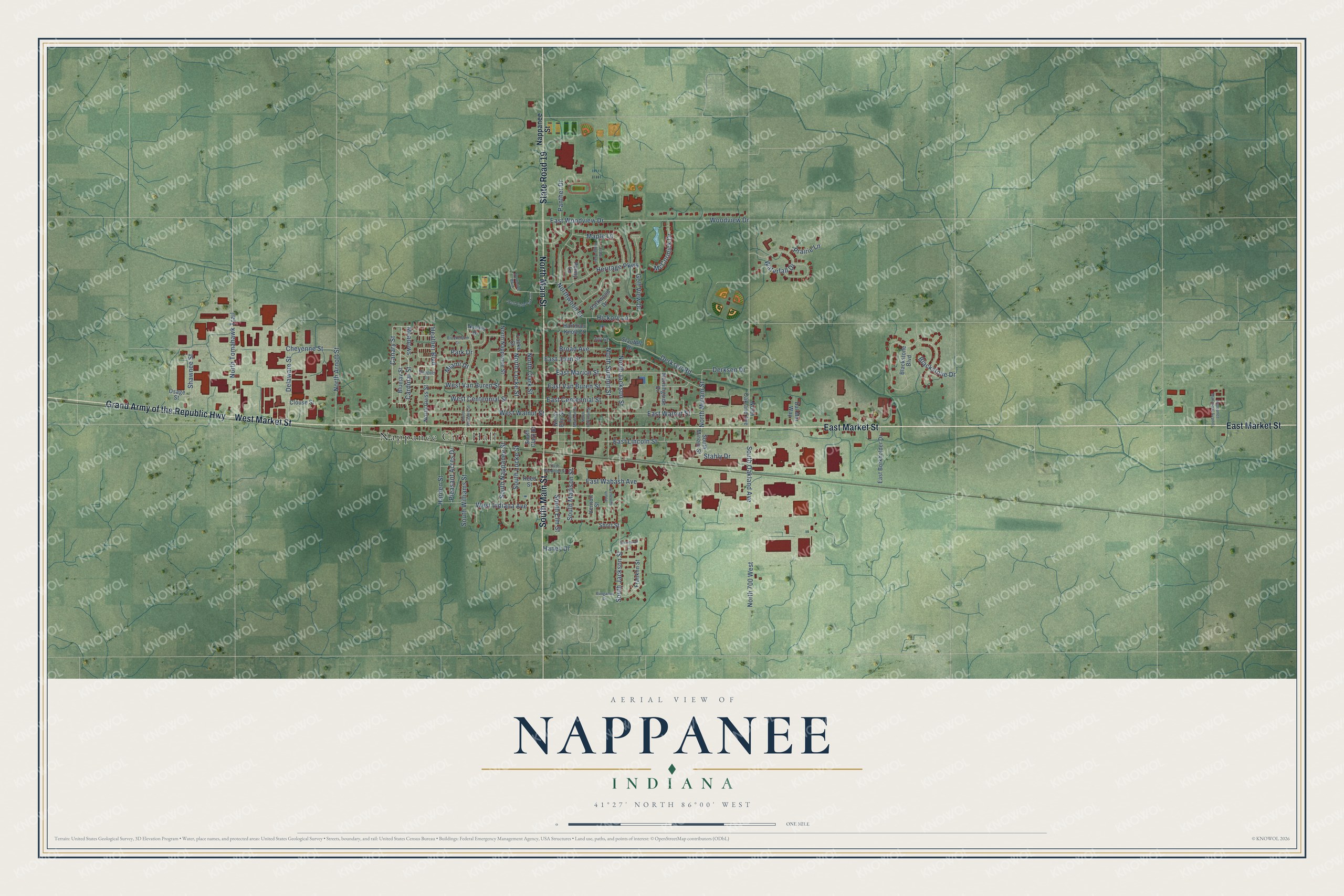 Watermarked full-map preview of Nappanee, Indiana