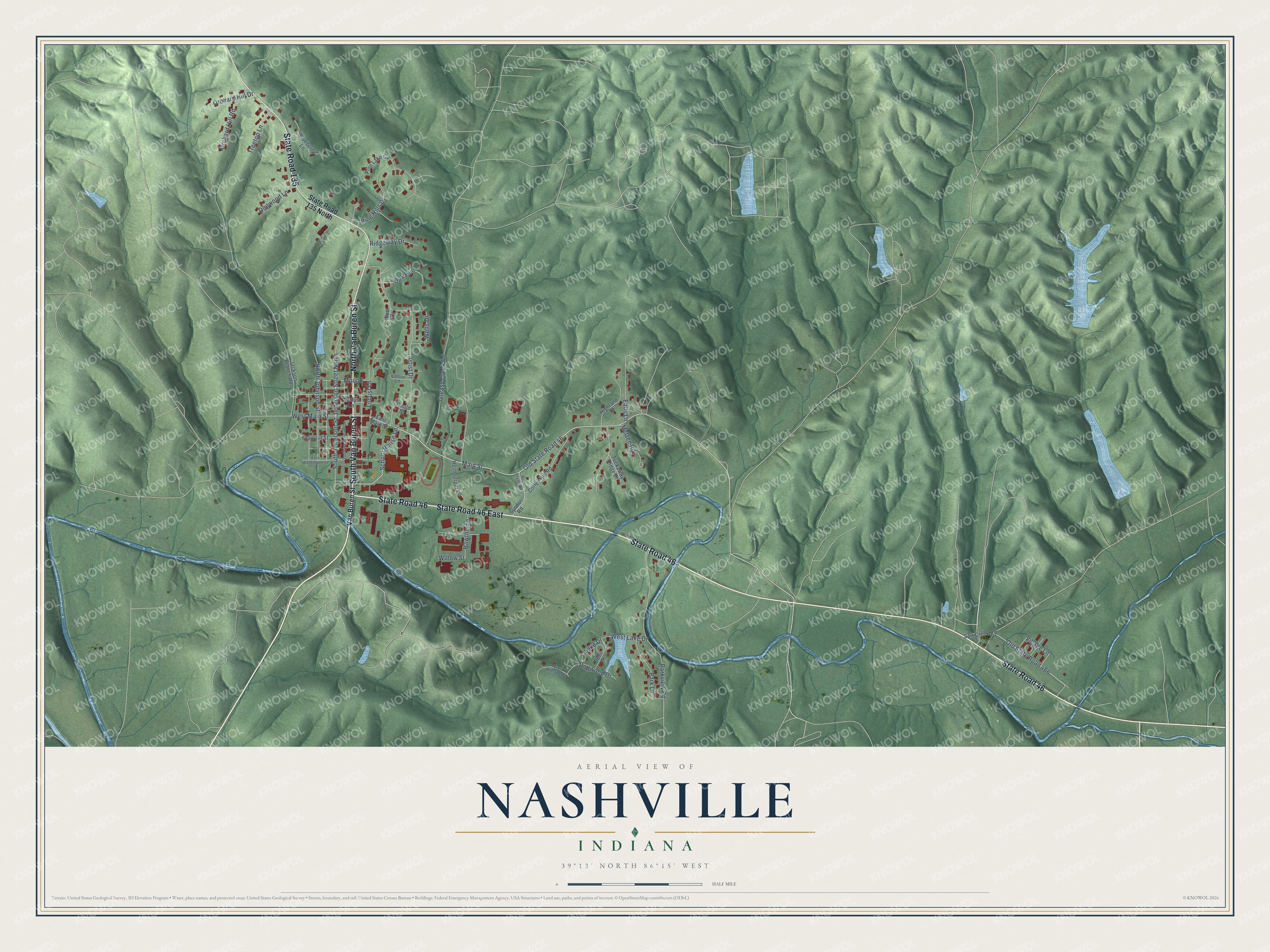Watermarked full-map preview of Nashville, Indiana