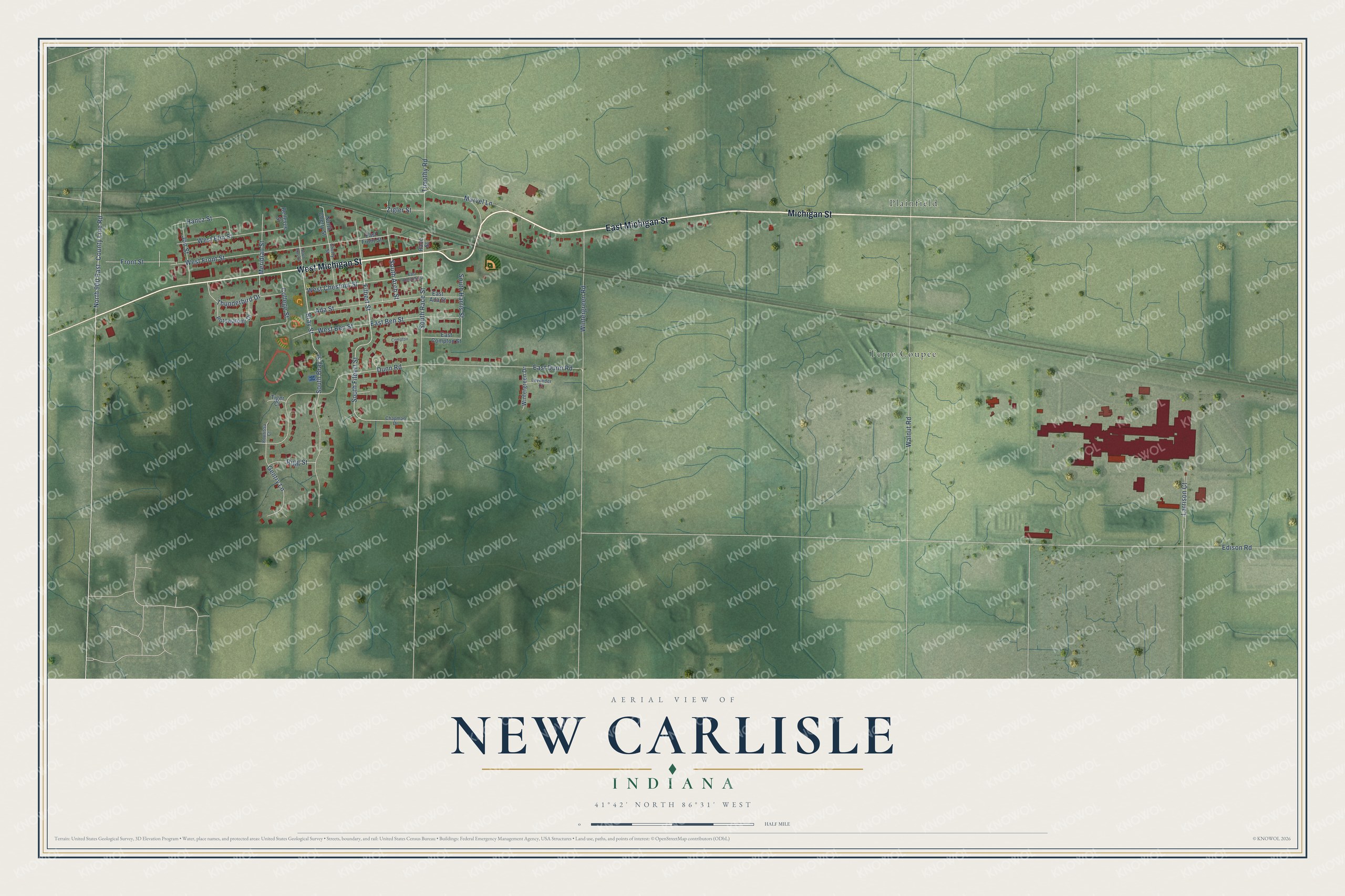 Watermarked full-map preview of New Carlisle, Indiana