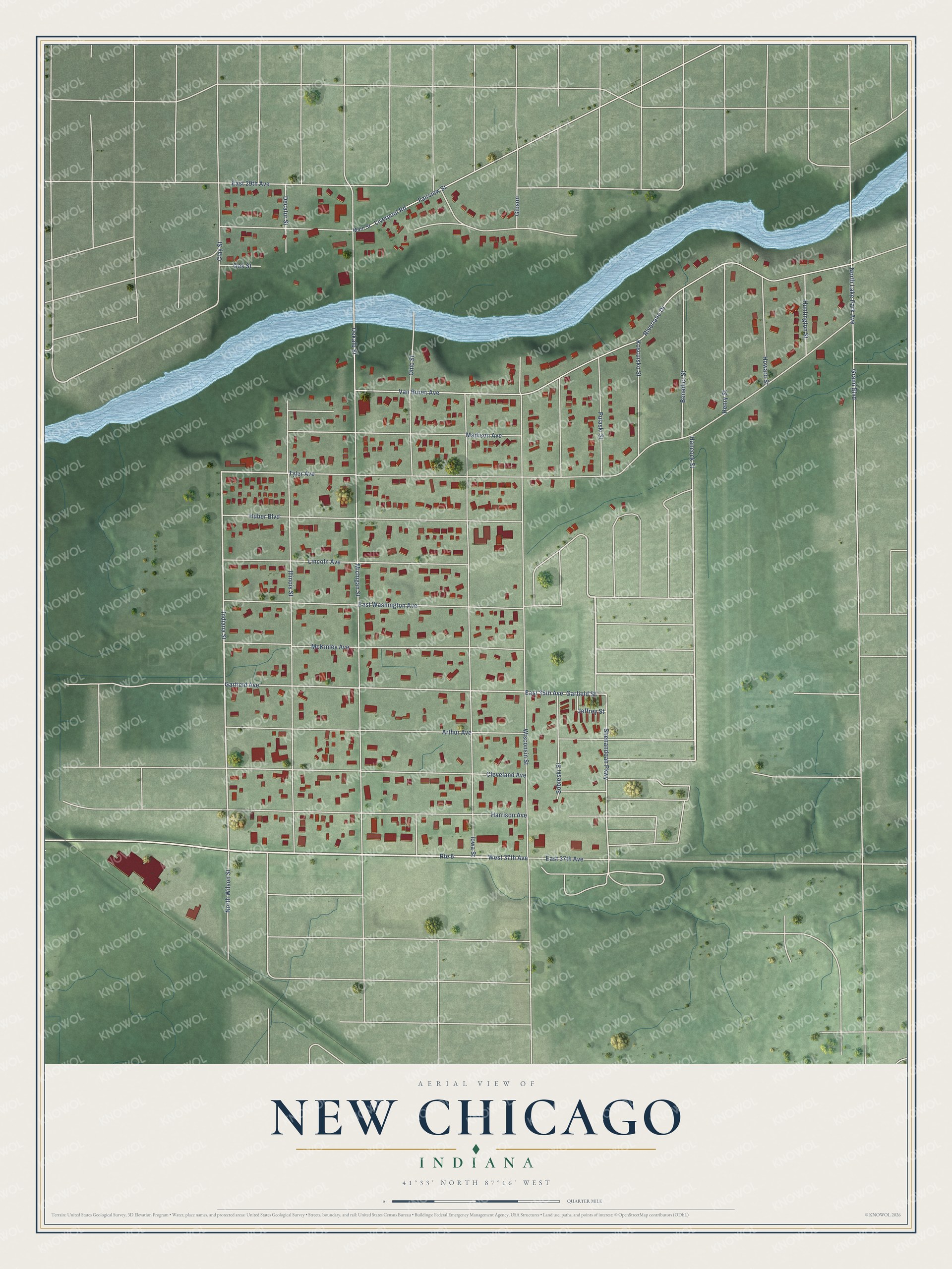 Watermarked full-map preview of New Chicago, Indiana