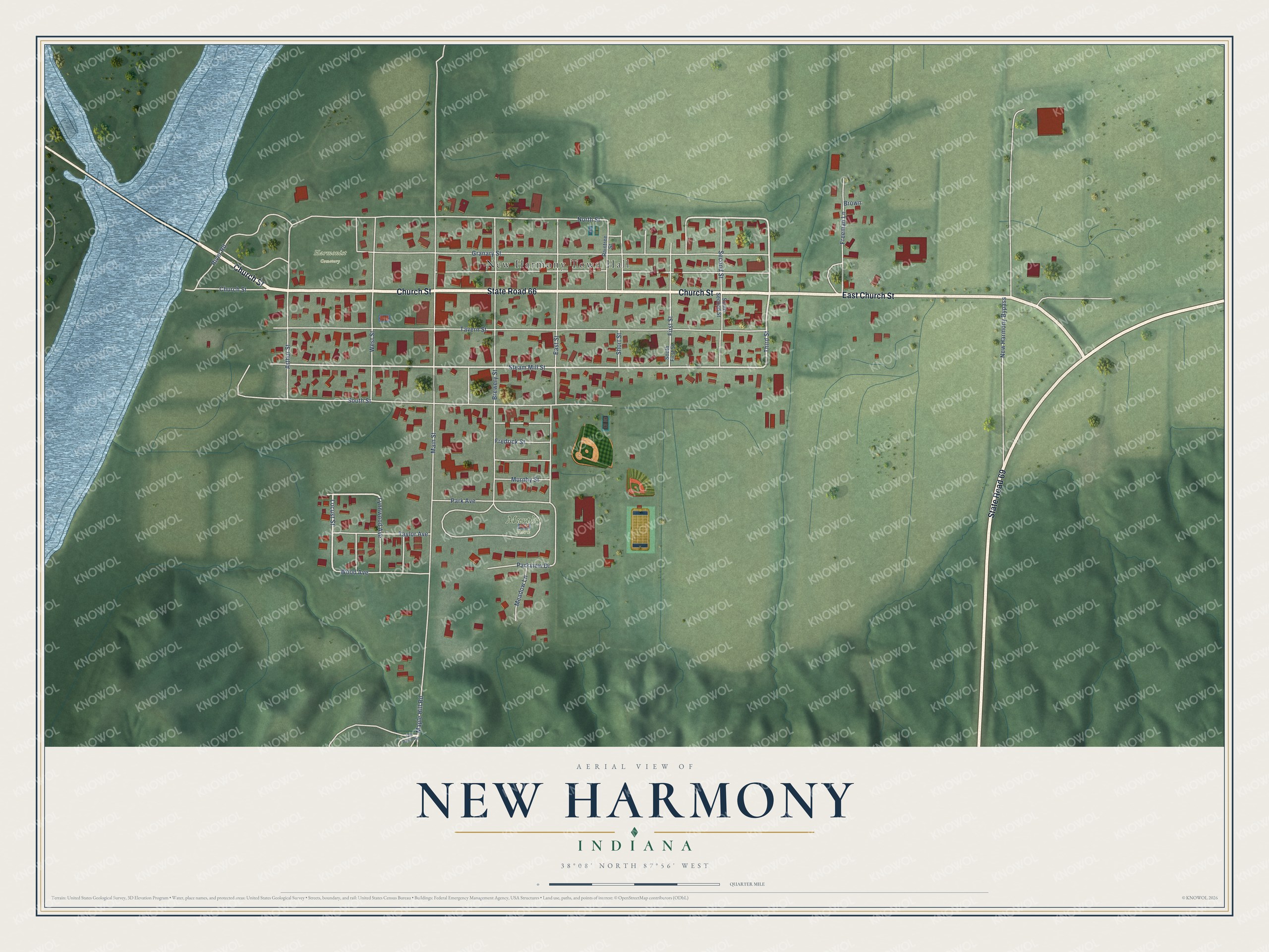 Watermarked full-map preview of New Harmony, Indiana