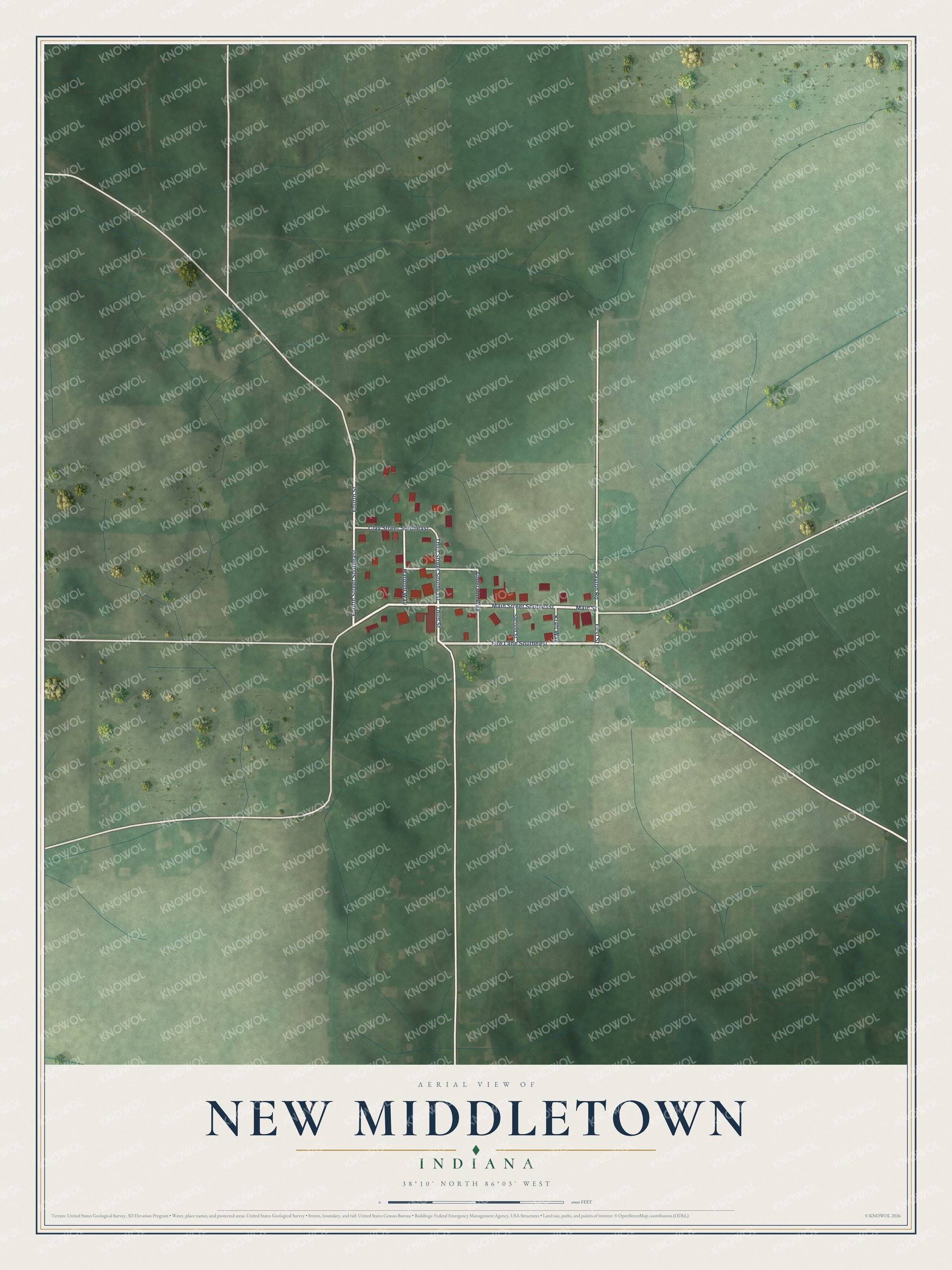 Watermarked full-map preview of New Middletown, Indiana