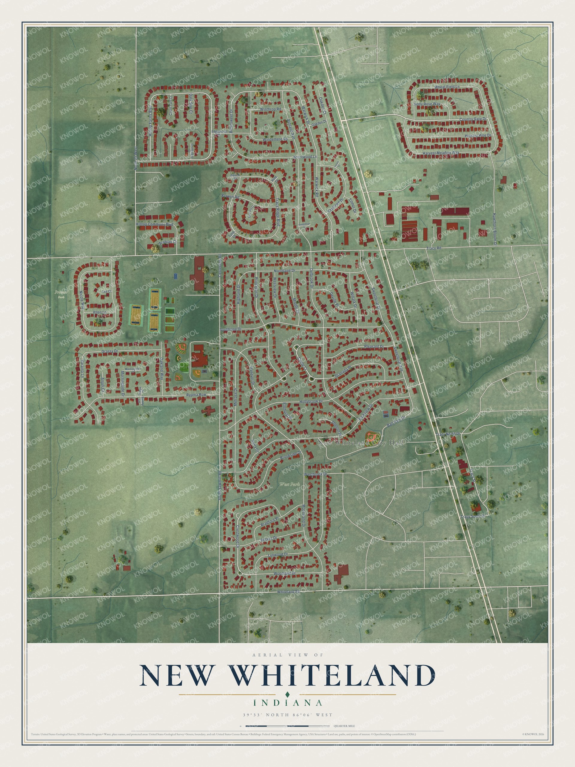 Watermarked full-map preview of New Whiteland, Indiana